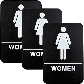 Excello Global Products Plastic Restroom Sign Easy to Mount with Braille ADA Compliant, Great for Business - 6"x9", Woman, Pack of 3