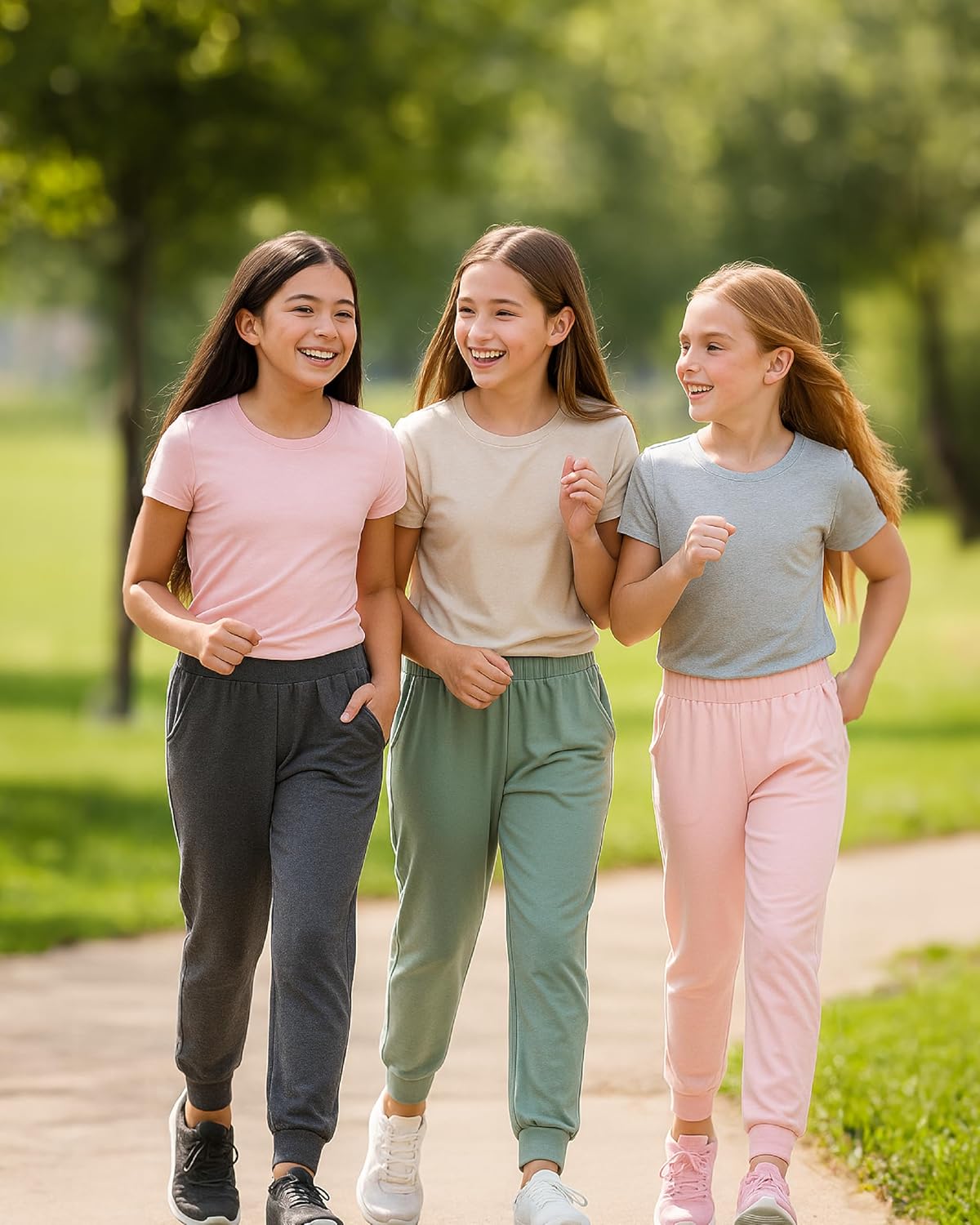 Sweet Hearts Girls Sweatpants - 3 Pack High Waisted Performance Jogger Girls Pants with Pockets: Made in USA (Sizes 5-18) - Image 2