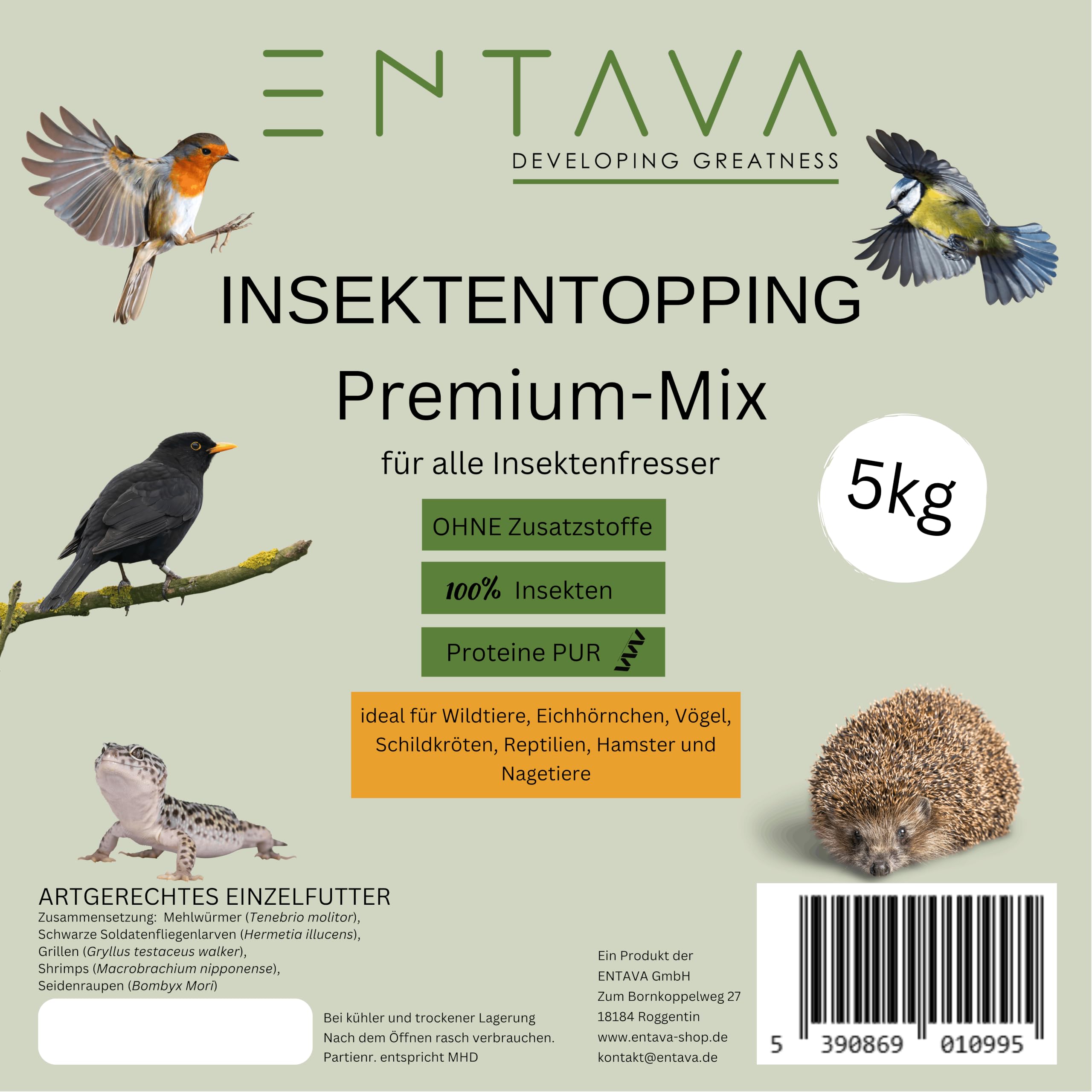 Insektentopping Premiummix (5kg) Natürliches Proteinfutter für Reptilien, Vögel, Zierfische, Schildkröten & Nagetiere