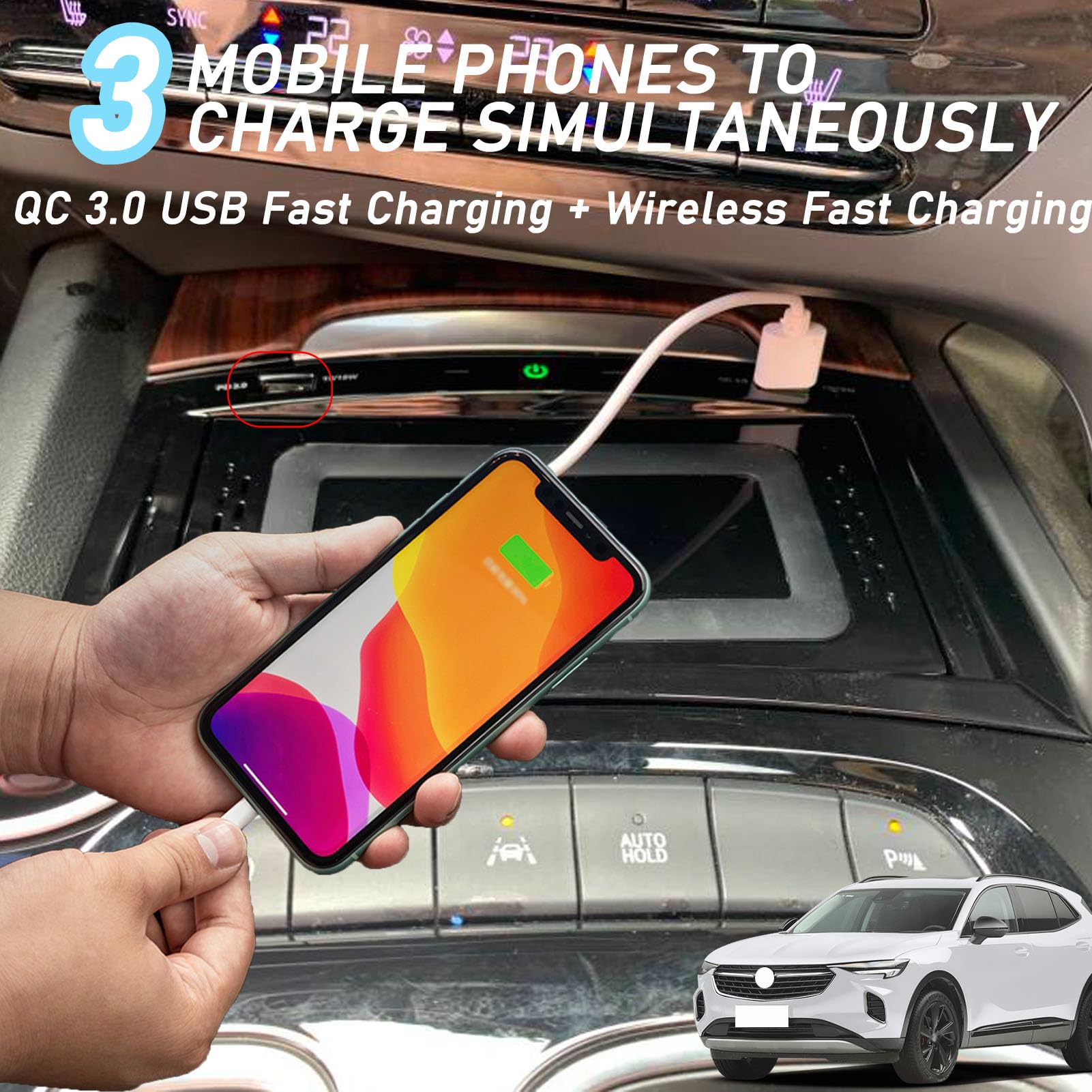 CenNa Caricabatteria da Auto Wireless per Buick Envision (2020 2021 2022 2023) Accessorio per Tutti I Modelli con Ricarica Rapida Wireless da 15 W E USB Qc3.0, Regalo per La Famiglia