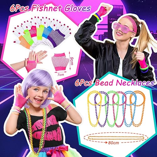 Miniatura 4 de Winrayk 84 piezas de regalos de fiesta de los años 80 y 90, suministros de cumpleaños, gafas de obturador, caja de regalo, guante, collar, lazo para