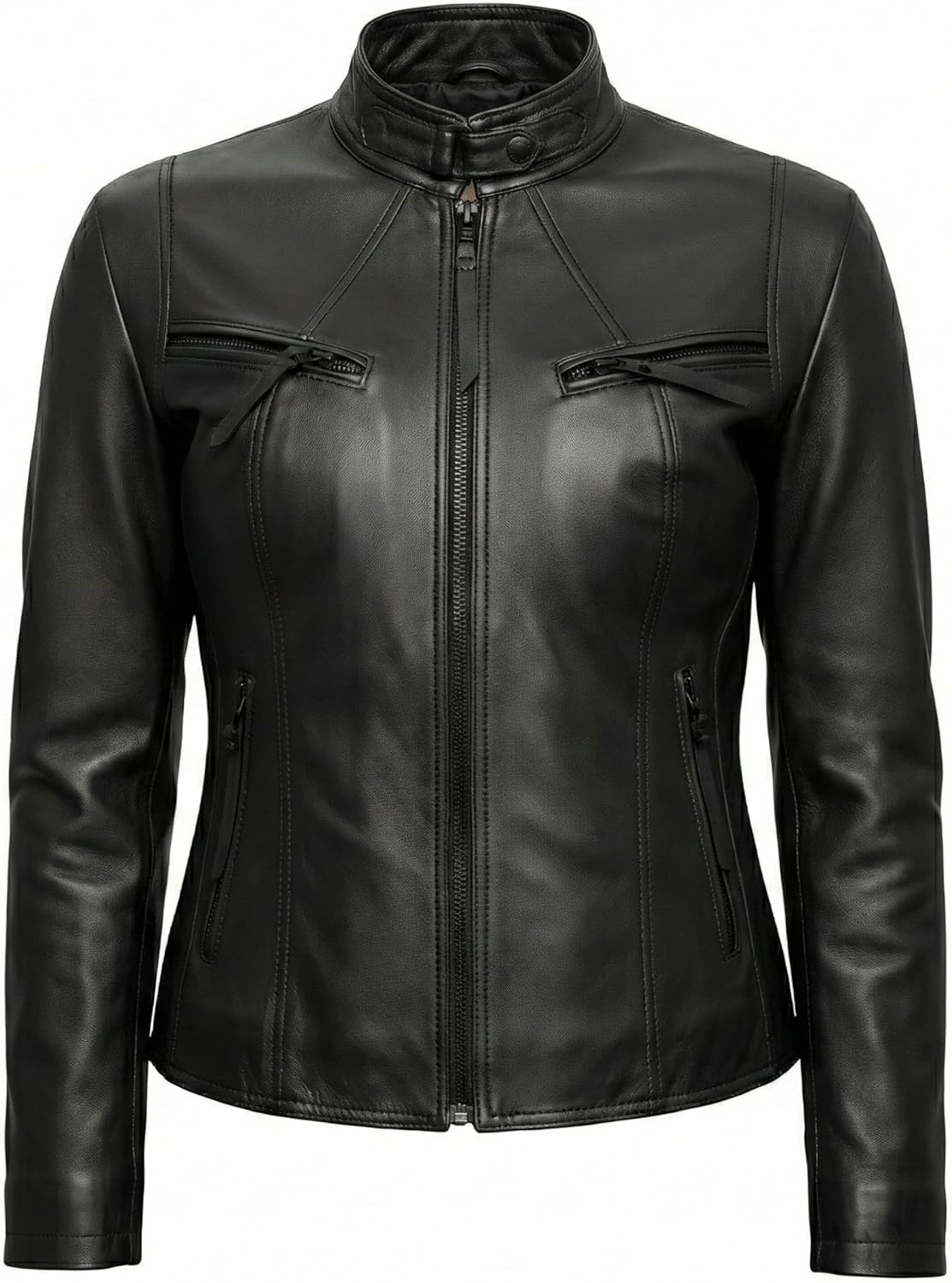 Women's Motorcycle Genuine Leather Jacket - Lambskin Leather Jacket Women - Real Leather Jackets Women
