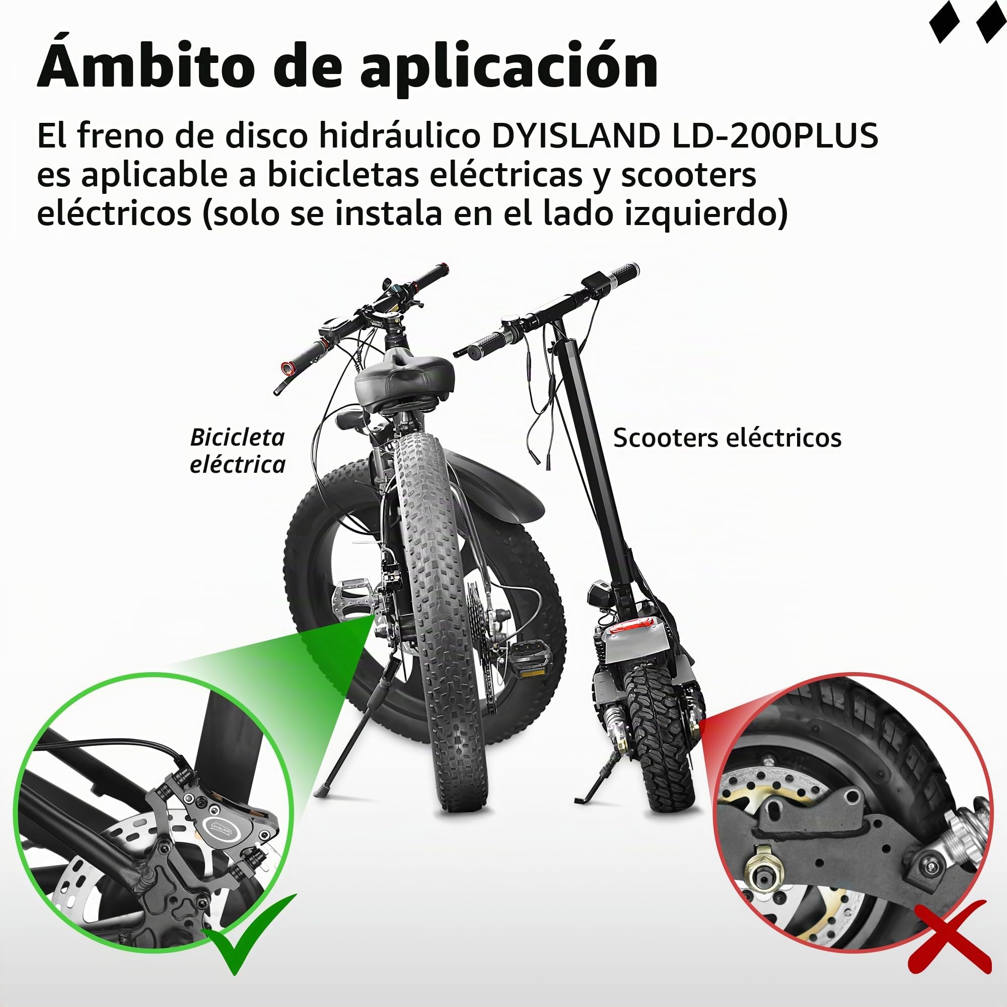 E-Bike Kits de Freno de Disco hidráulico 4-Pistones/2-Pistones, 2-PIN/3-PIN Precargado con Aceite Mineral ，con 2 rotores de Freno de 180 mm