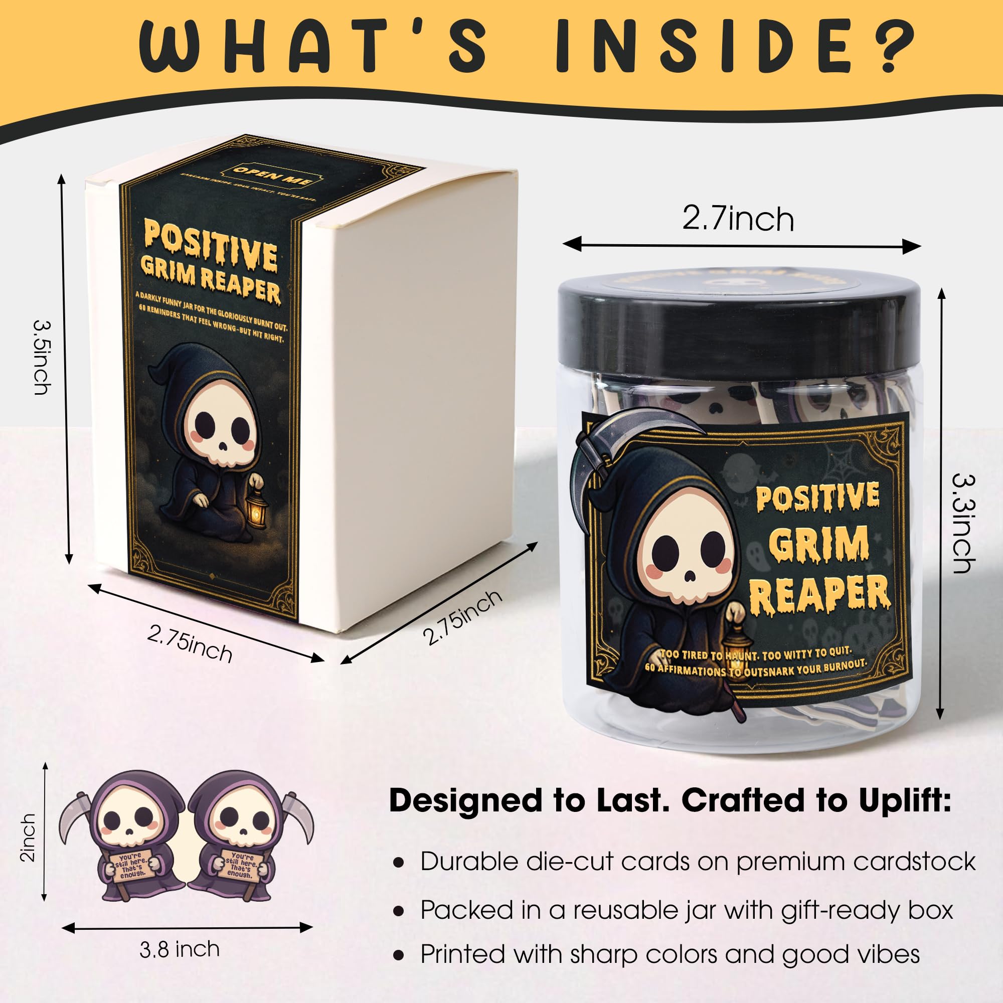 Positive Grim Reaper Affirmation Jar – 60 Witty Cards for Stress