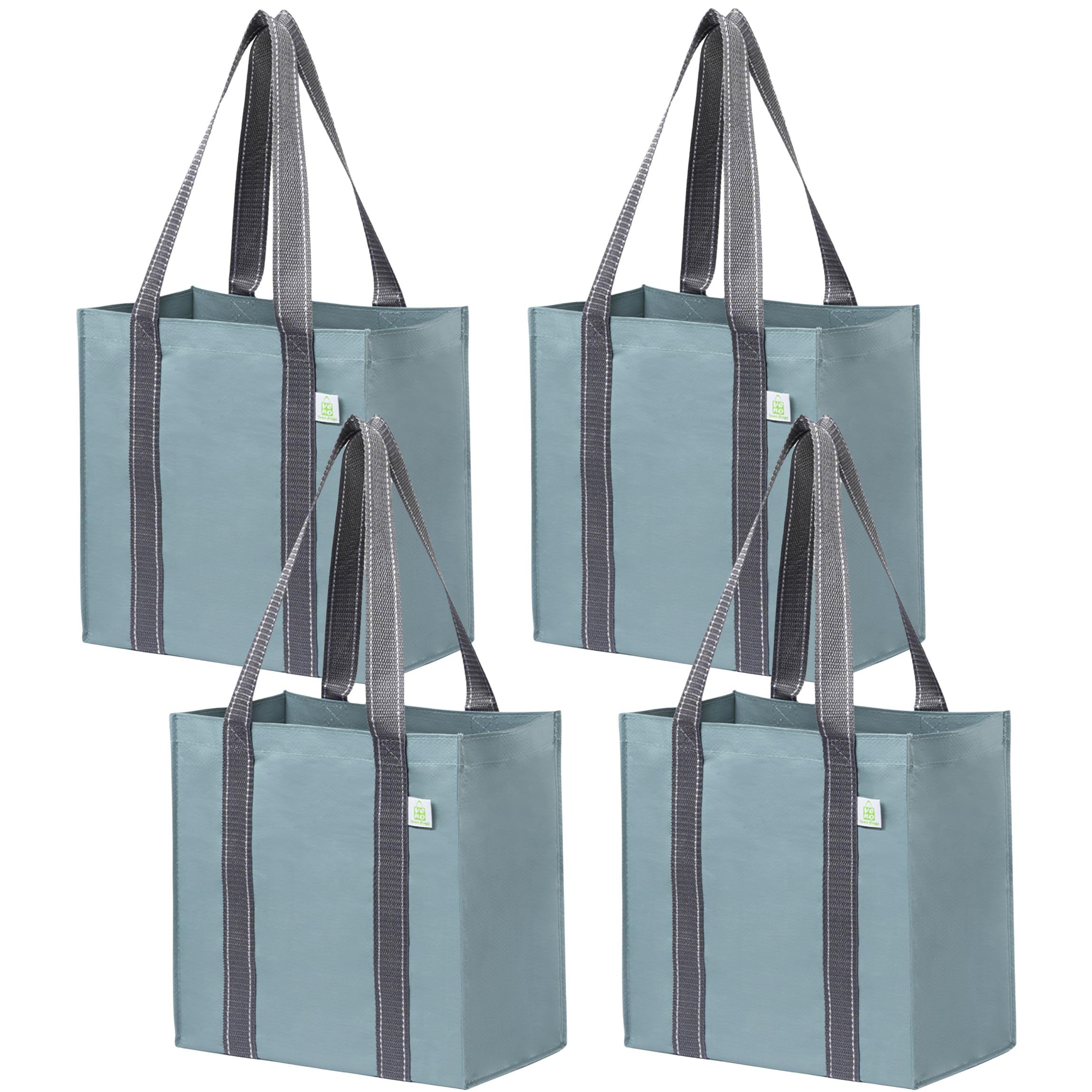 VENO 4 Pack Reusable Grocery Bags and Shopping Bags with Handles and Hard Bottom, Compact Convenience Size. Foldable, Durable