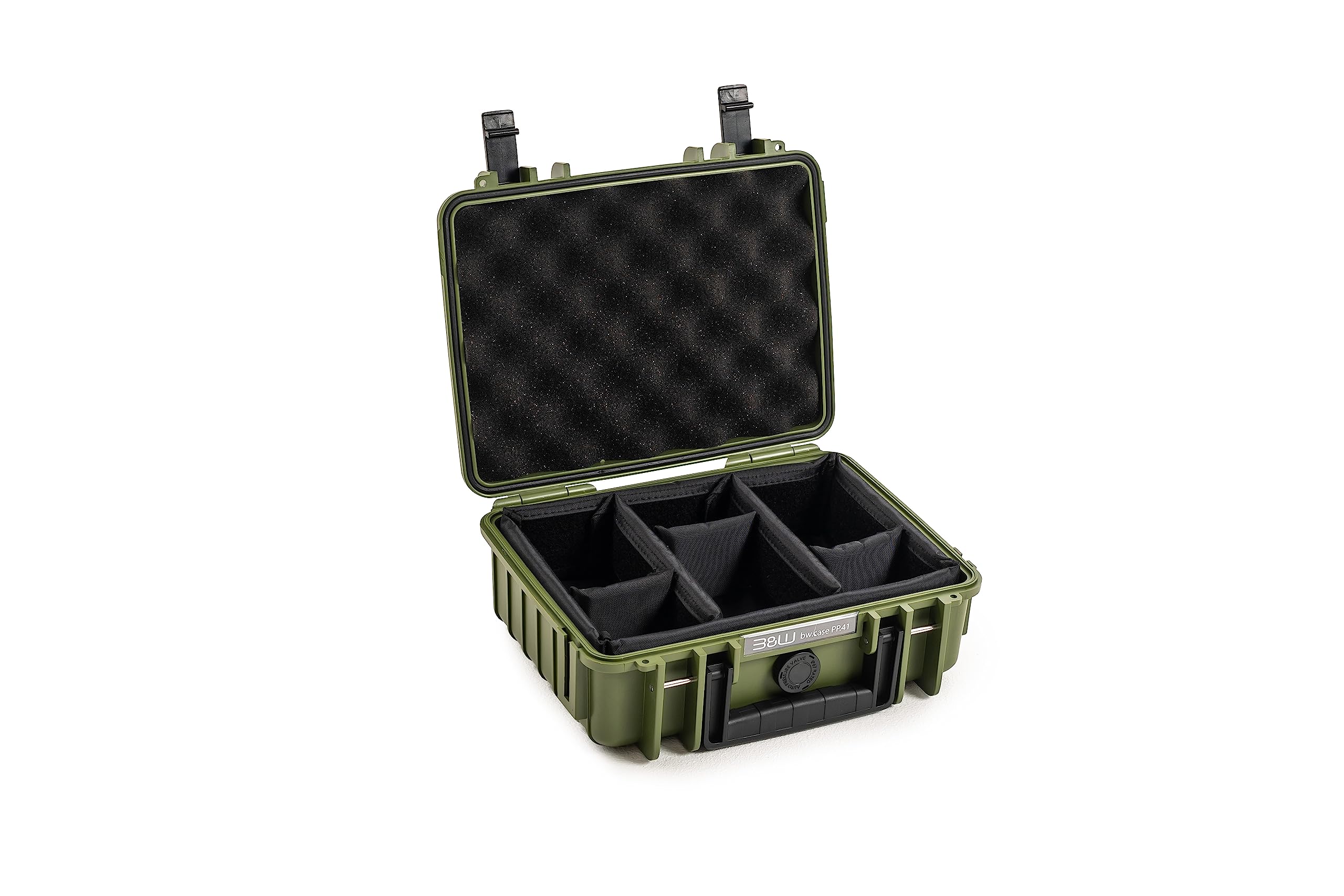 B&W Outdoor Transport Case with Variable Compartments - Waterproof according to IP67 Certification, Dustproof, Shatterproof and Indestructible, Bronze Green, Typ 1000 - Innenmaß 25x17x9cm, Compartment