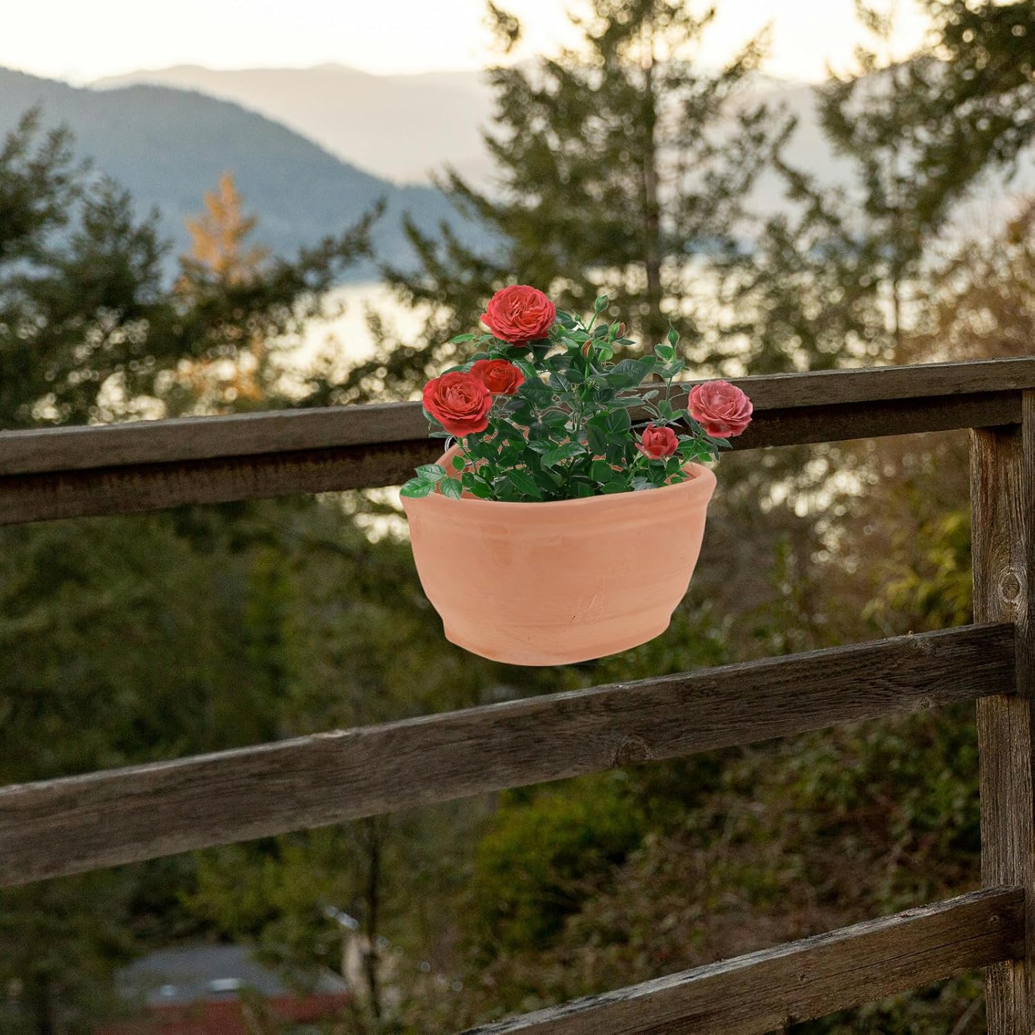 TEHAUX Terracotta Wall Planter Basket for Indoor Plants with Drainage Hole, Large Hanging Plant Pot with Hook for Succulent Garden and Home Balcony Decor