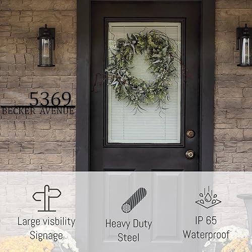 Vista 234 de Placa de dirección de metal personalizada, letreros de números para placa de pared de casa, letrero de dirección de nombre de calle, números de casa