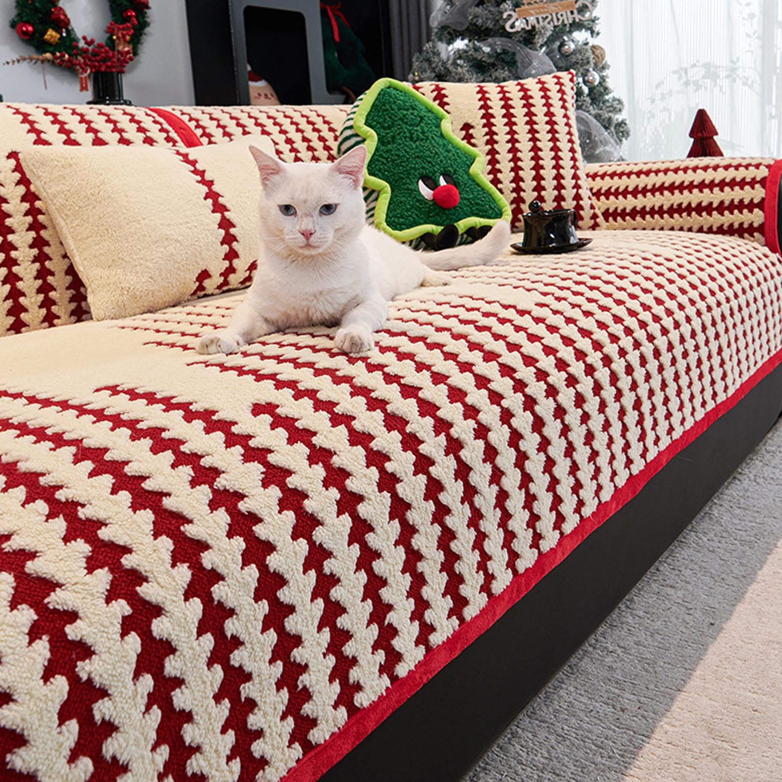 Housse de canapé de Noël extensible rouge 110x160 cm, protection fauteuil lavable