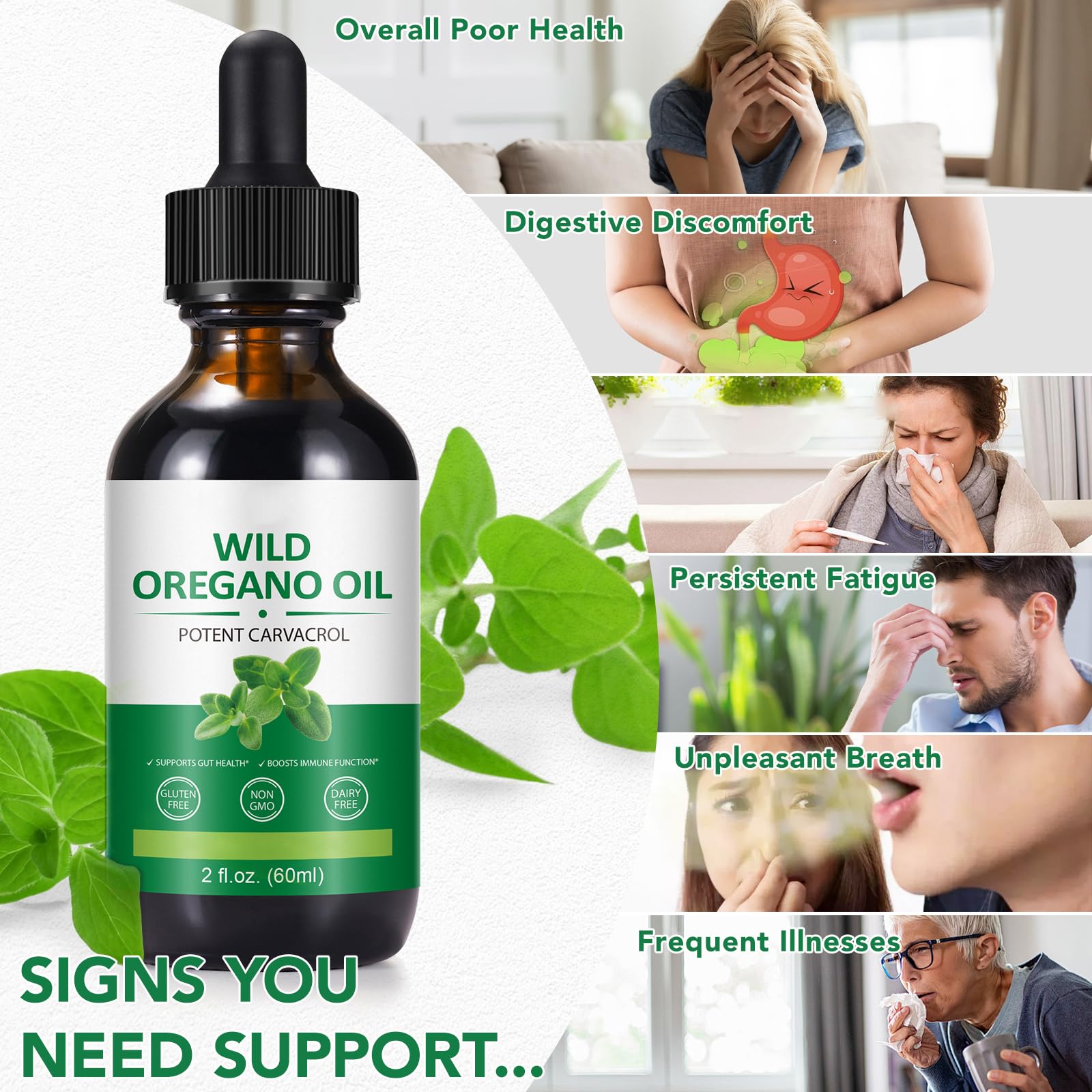 Olio di Origano, Olio di Origano Biologico, l'olio Essenziale di Origano Può Stimolare il Sistema Immunitario, Fornire Supporto Immunitario 2 Fl oz