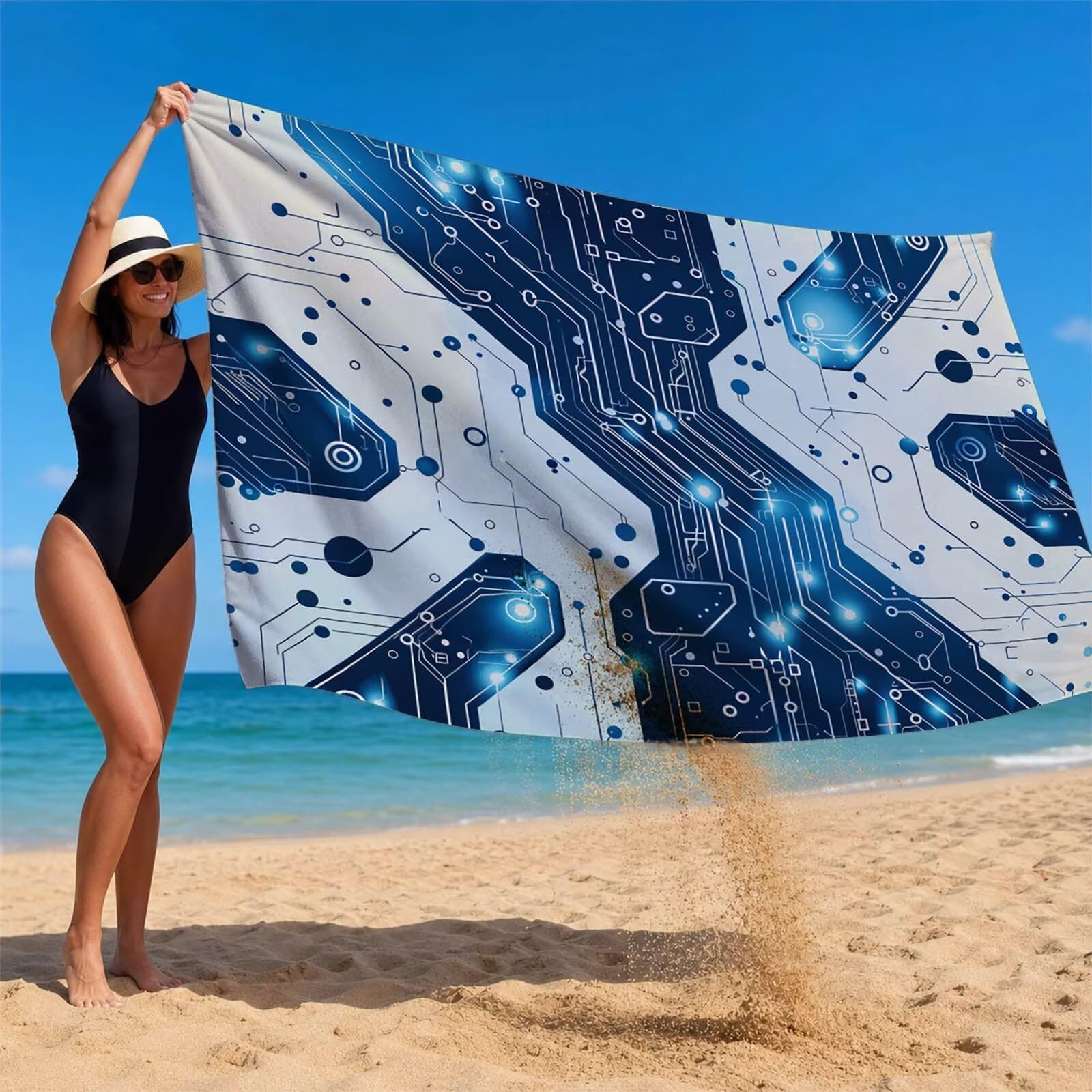 Simple Toalla Playa 160x220 Resistente a la Arena Secado rápido, Toalla Playa Grande 220 x 160cm Suave Cómodo como Gym Yoga Sauna Toallas Baño Grandes Travel Essentials Tarjeta de circuitos XTLS-4933