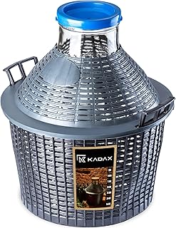 KADAX Glasballon, Gärballon mit Kunststoffkorb, Weite Öffnung, Gummistopfen, Weinballon, Glasgärballon, Flasche, Glasflasche, Gallone, Gärbehälter, Gäreimer (10L)