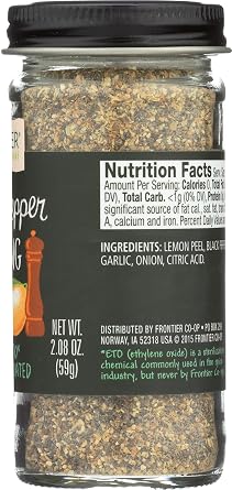 Frontier Seasoning Blends, Salt-Free Lemon Pepper, 2.08-Ounce Bottle