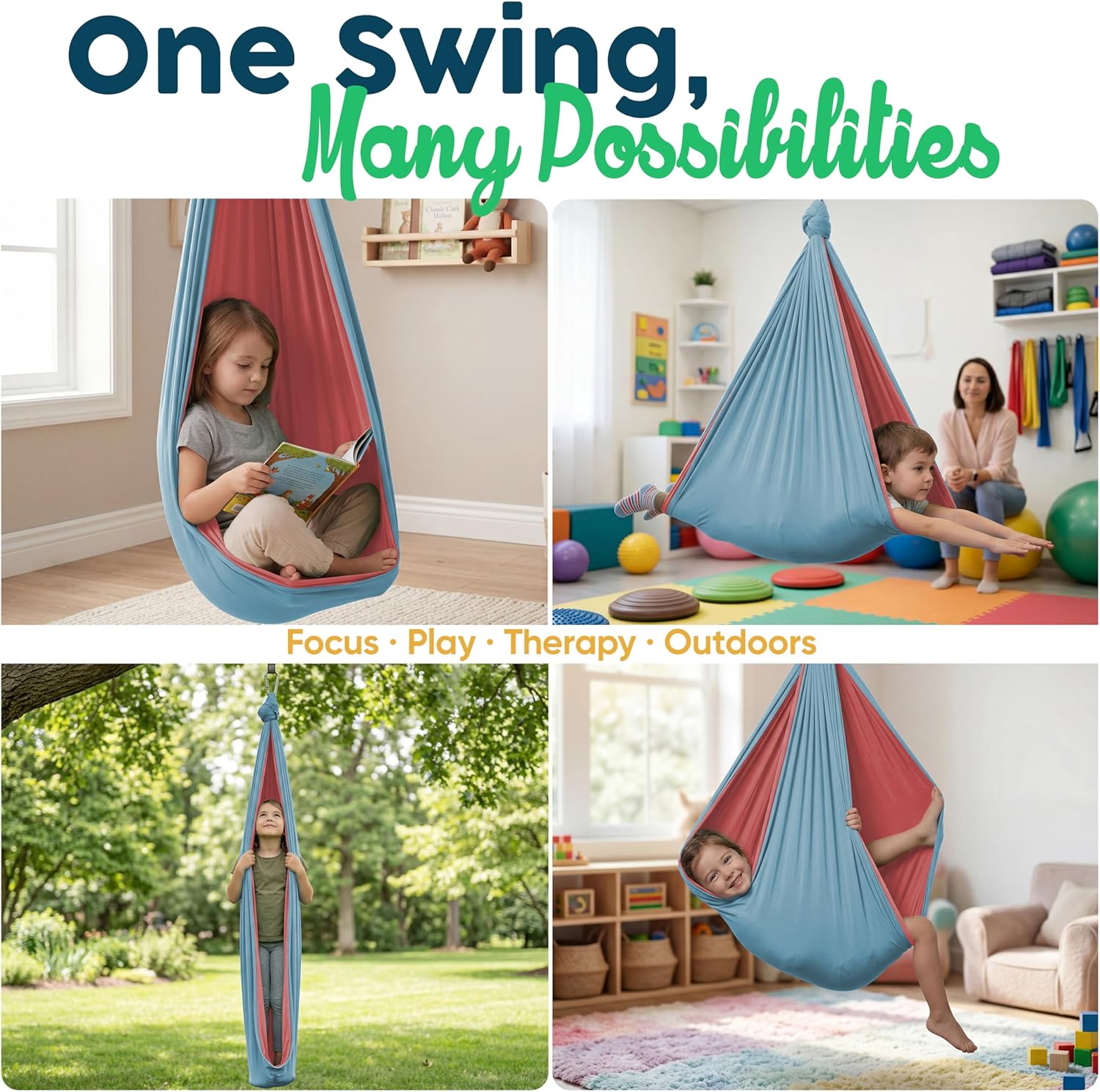Sensory Swing for Kids Indoor Outdoor - Calming Cocoon Therapy Swing, Holds 300lbs - Hug-Like Sensory Hammock with 360° Swivel Hardware for Autism, ADHD, SPD Support