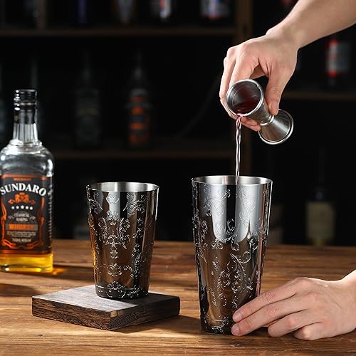 Miniatura 8 de Juego de coctelera Boston de acero inoxidable con patrón grabado grabado (chapado en cobre espiritual)