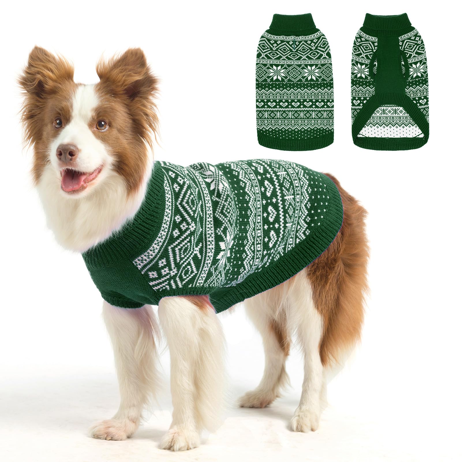 HOMIMP Hundepullover Argyle, warmer Pullover, Winterkleidung, weicher Mantel, hässlicher Hundepullover für kleine, mittelgroße und große Hunde, Haustierkleidung, Jungen, Mädchen, Grün, Größe L