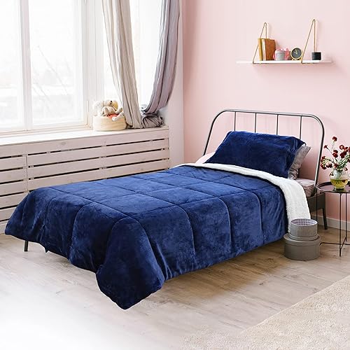 Miniatura 5 de Catalonia Classic Juego de edredón de franela de vellón sherpa de 3 piezas, tamaño Queen, juego de ropa de cama ultrasuave y cálido para invierno (1