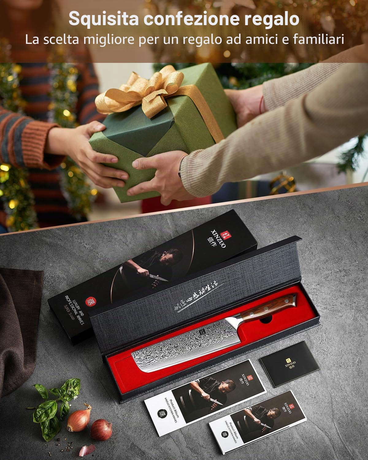 XINZUO 18.5cm Acciaio Damasco Coltello Nakiri, Affilata Coltello da Cucina 67 Strati Acciaio Damasco Professionale Coltello da Cuoco, Adatto per Carne, Verdura, Frutta-con Manico in Legno di Rosa