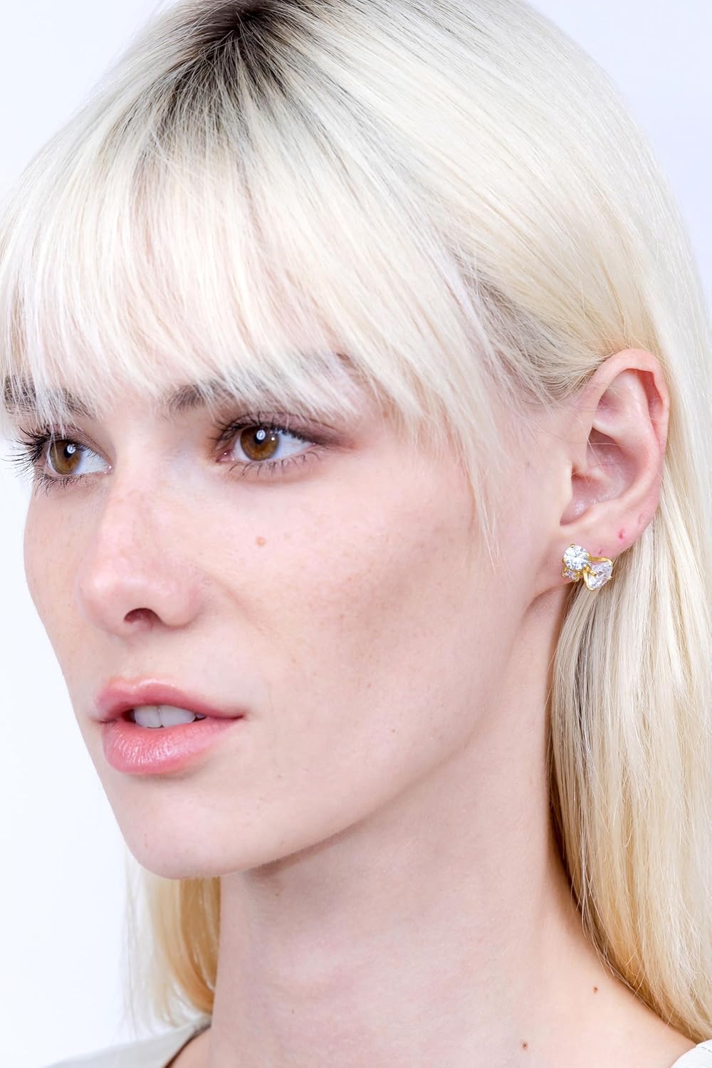 Sterling Silver Cubic Zirconia Round Cluster Graduated Three Stone Stud Earrings - Image 2