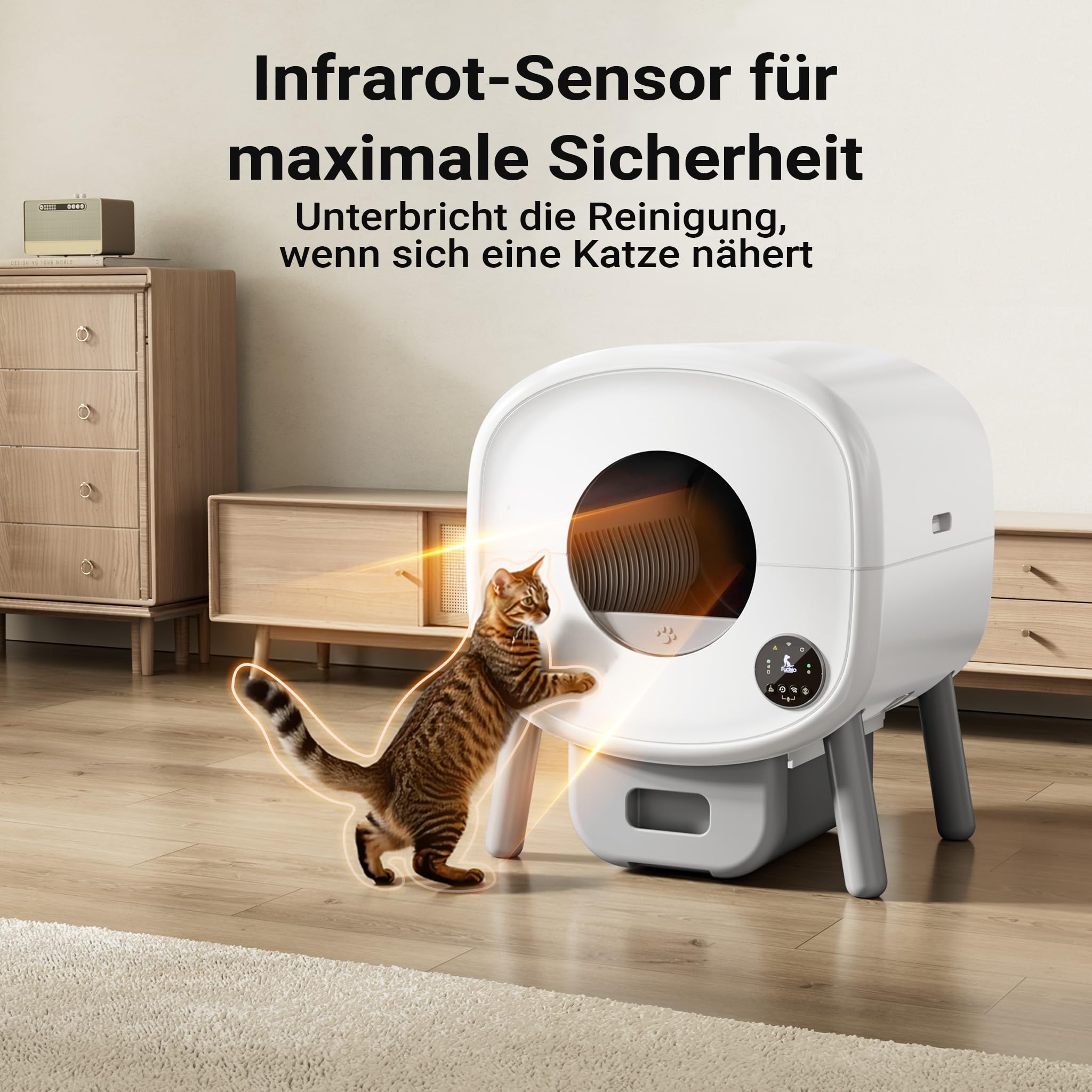 Fudajo Selbstreinigende Katzentoilette 76 L, Katzenklo automatisch 55 x 50 x 66,5 cm, elektrisches Katzen Klo mit App-Steuerung und USB-Anschluss