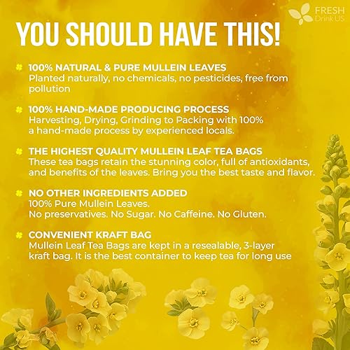 Miniatura 2 de FreshDrinkUS, Té Premium de 40 Hojas de Gordolobo para los Pulmones, Gran Desintoxicación Pulmonar para Fumadores, Hecho a Mano, 100% Natural y