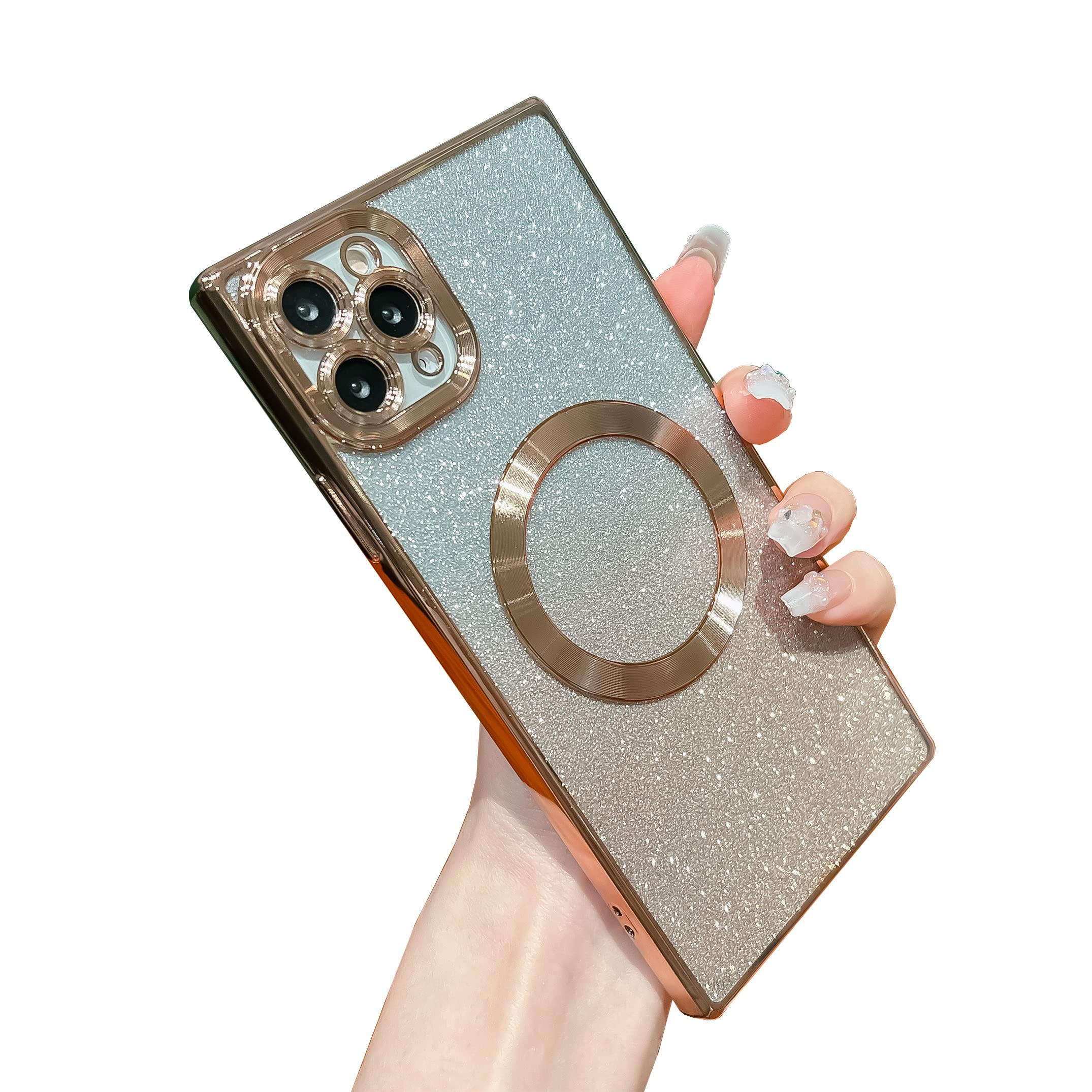 SobLn for Rectangle iPhone 11 Pro Max Case Glitter Magnetic Compatible with MagSafe Full Camera Lens Protection Luxury Pla...