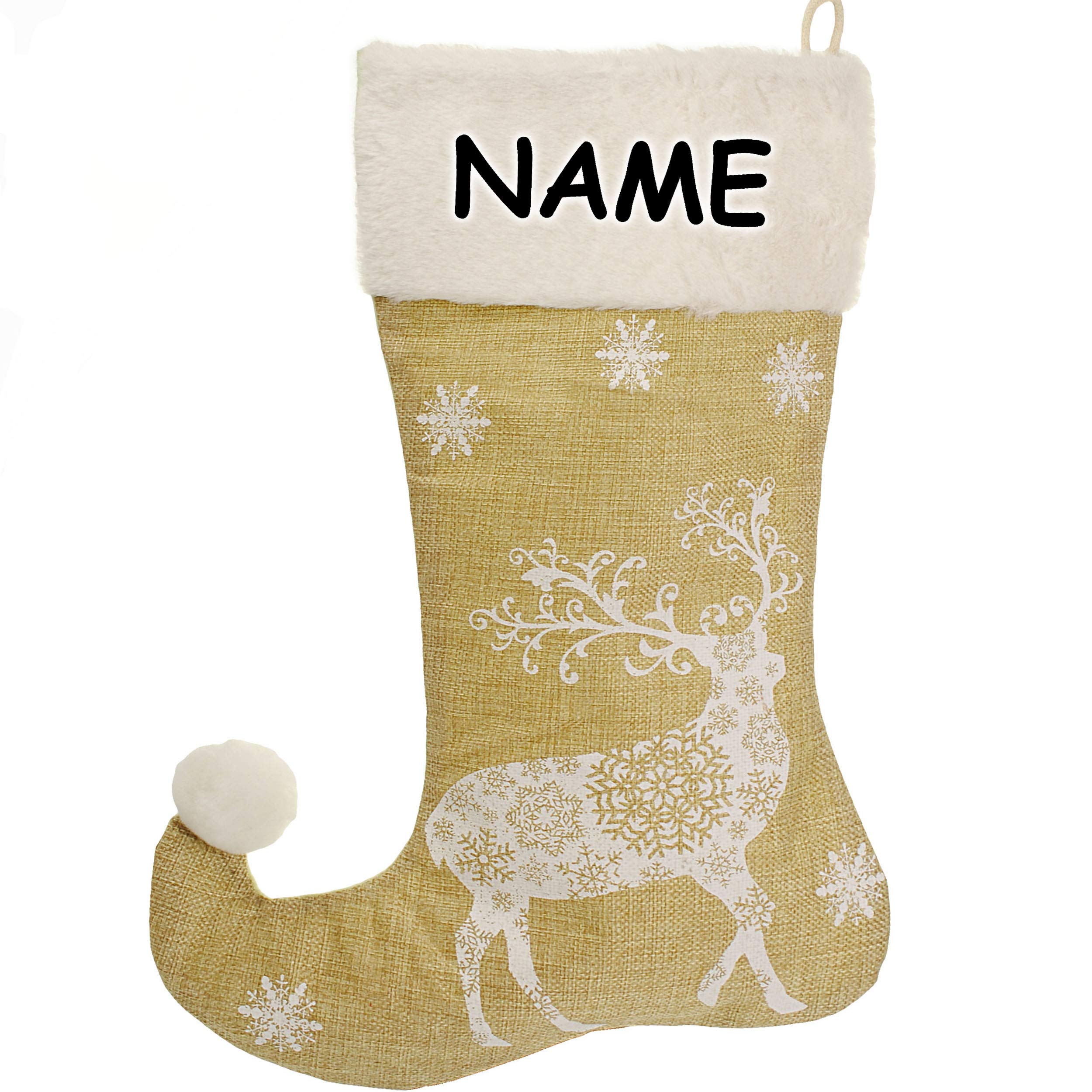 alles-meine.de GmbH 10 Stück XL - Weihnachtssocken & Weihnachtsstrümpfe - inkl. Name - Weihnachtsmann/Rentier/Schneeflocken - 45 cm - weiß - zum Aufhängen - Nikolausstiefel..