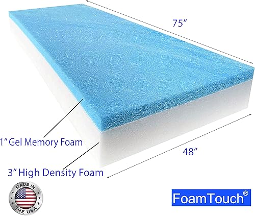 Miniatura 2 de FoamTouch Colchón de espuma viscoelástica de gel de 4" sin funda Gel sobre espuma blanca,Espuma de carbón,Gel sobre espuma de carbón vegetal,Espuma