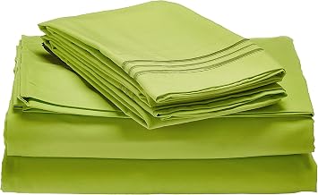 CELINE LINEN 1800 Series Hotel Quality Super Soft Wrinkle Resistant & Fade Resistant Beautiful Design on Pillowcases 4-Piece Sheet Set, Deep Pocket Up to 16inch, Full Lime