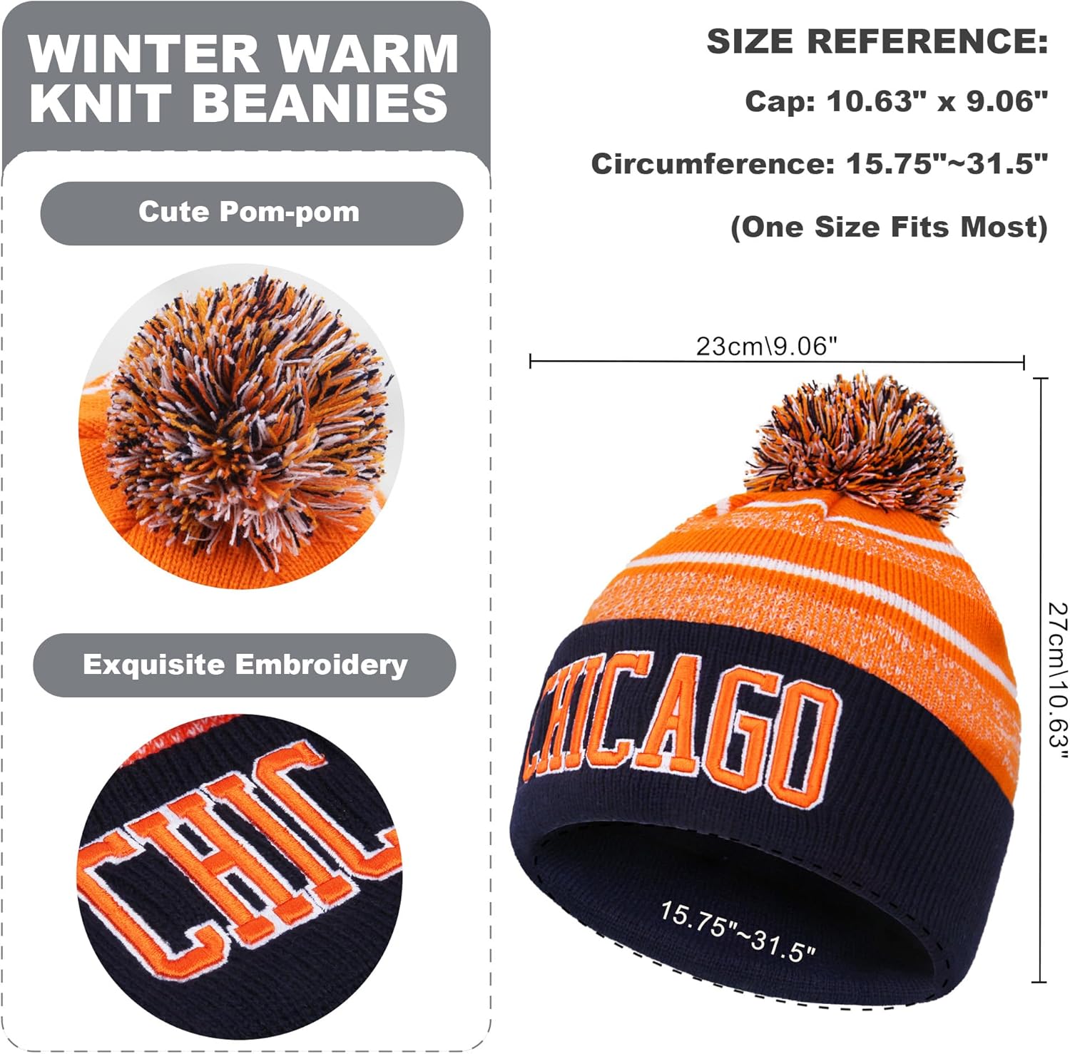 Winter Beanie Hat Circle Scarf Set, Warm Football Knit Beanie Hat - Image 2