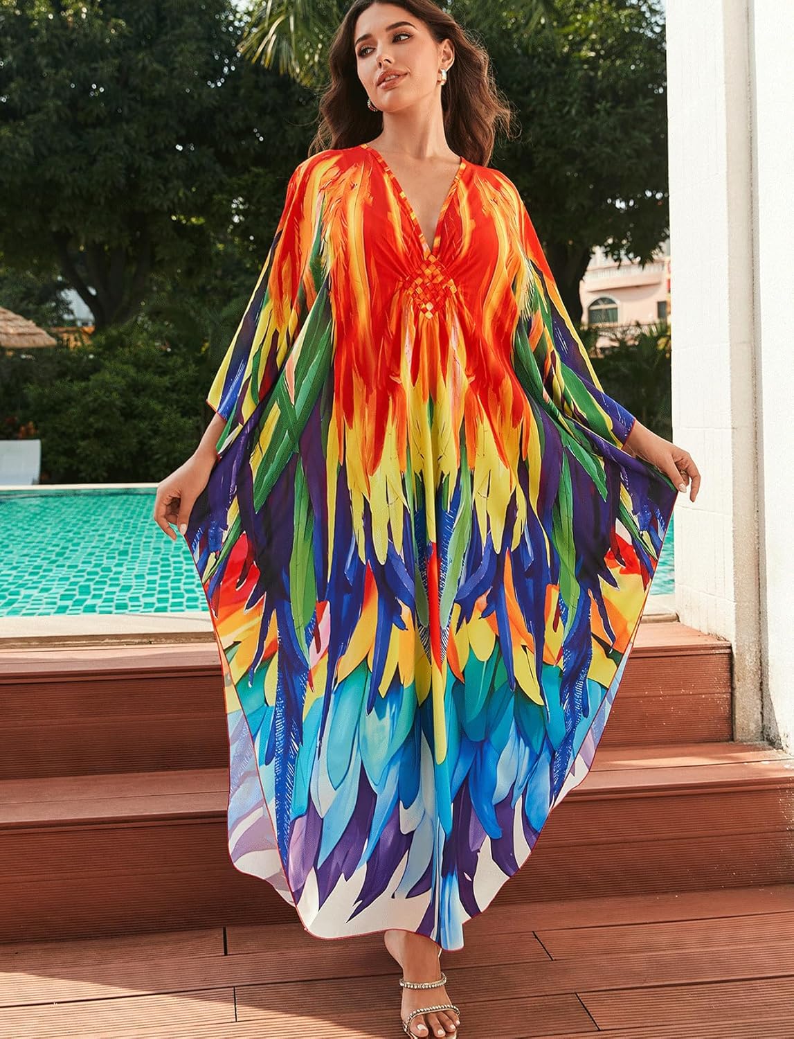Kaftan Dresses for Women Plus Size Batwing Sleeve Caftans Long Bathing Suit Cover Up Maxi Beach Dress Loungewear - Image 4