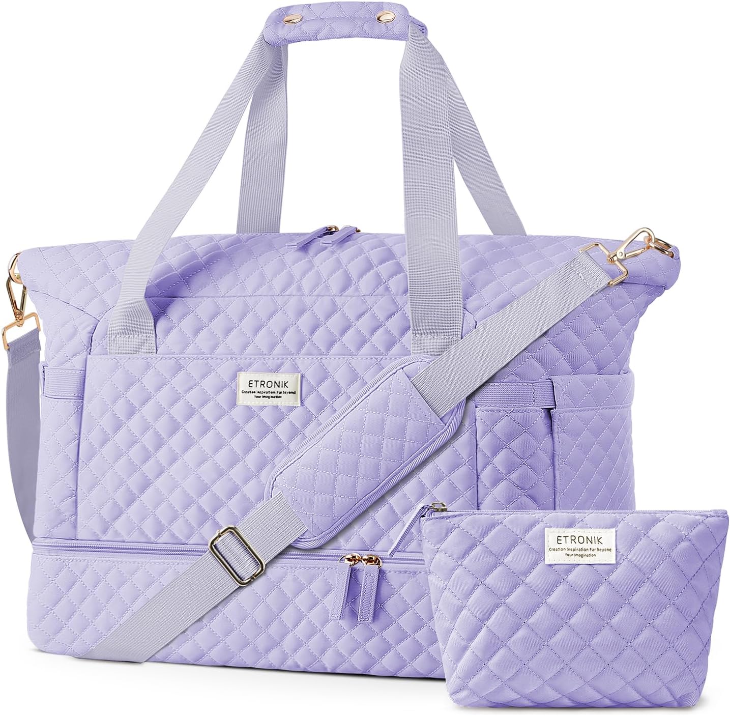 ETRONIK Travel Bag for Women, Gym Duffel Bag with Shoes Compartment, Weekender Overnight Bag with Wet Pocket for Women Travel Gym Daily Use (Purple)