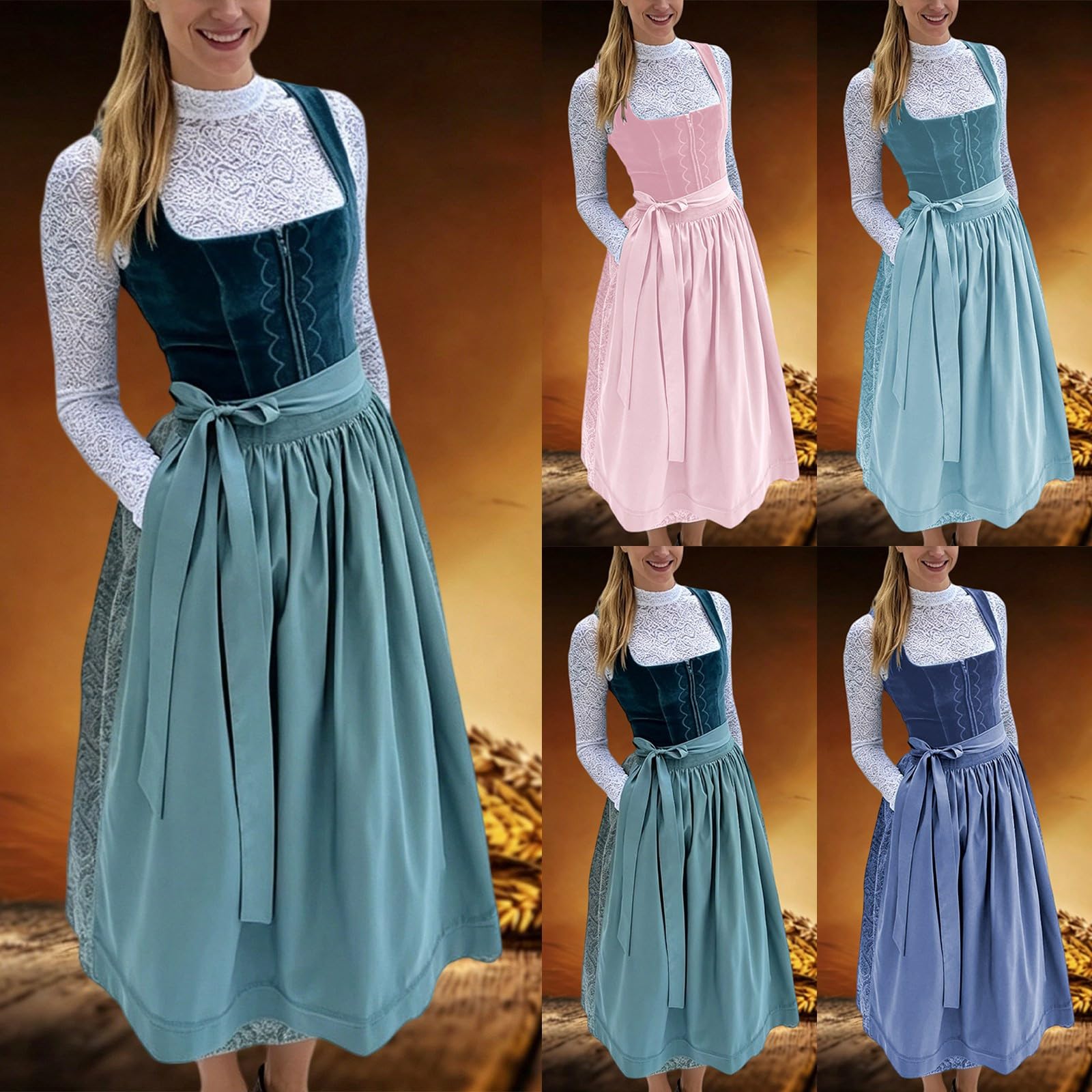 Dirndl da donna tradizionale Dirndl, set completo per Oktoberfest e grembiule, set completo di camicetta Dirndl, taglie grandi, costume per Oktoberfest, cosplay, costume tradizionale bavarese