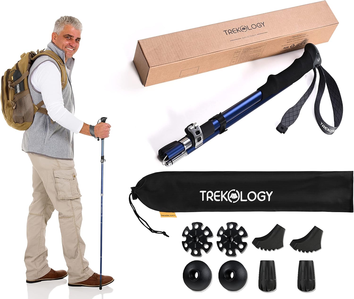 TREKOLOGY 1pc Hiking Pole, TREKZ SE Trekking Poles for Hiking, 8pc/Set Walking