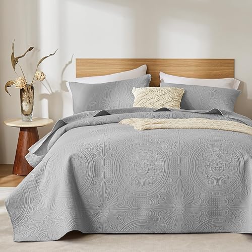 Miniatura 11 de WURUIBO - Juego de colcha tamaño matrimonial/queen color naranja quemado, edredón con relieve ultrasónico, colcha de microfibra ligera, juego de