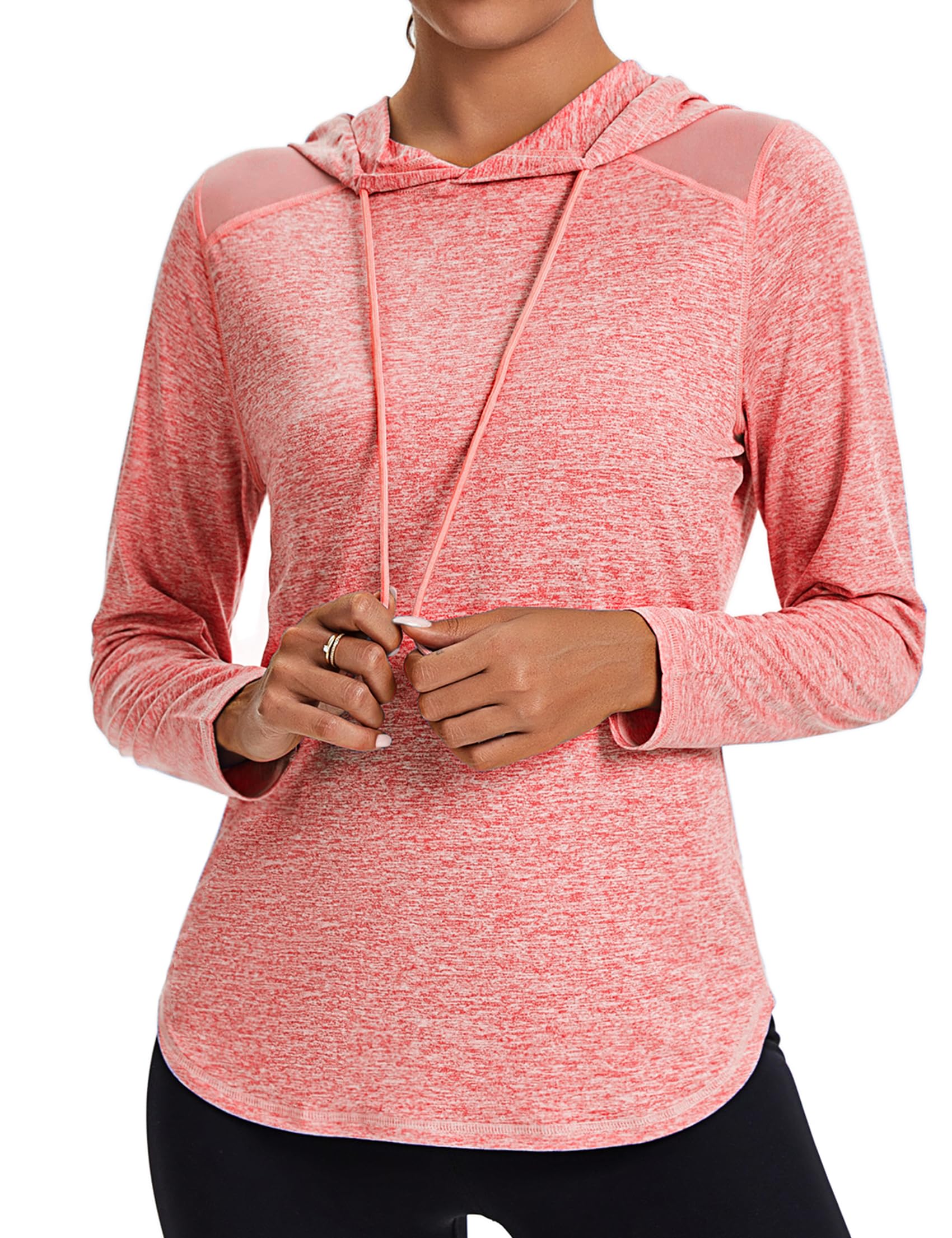 Gyabnw Tee Shirt Sport Femme Manches Longues à Capuche - Protection UV, Séchage Rapide, Running Fitness Pilates