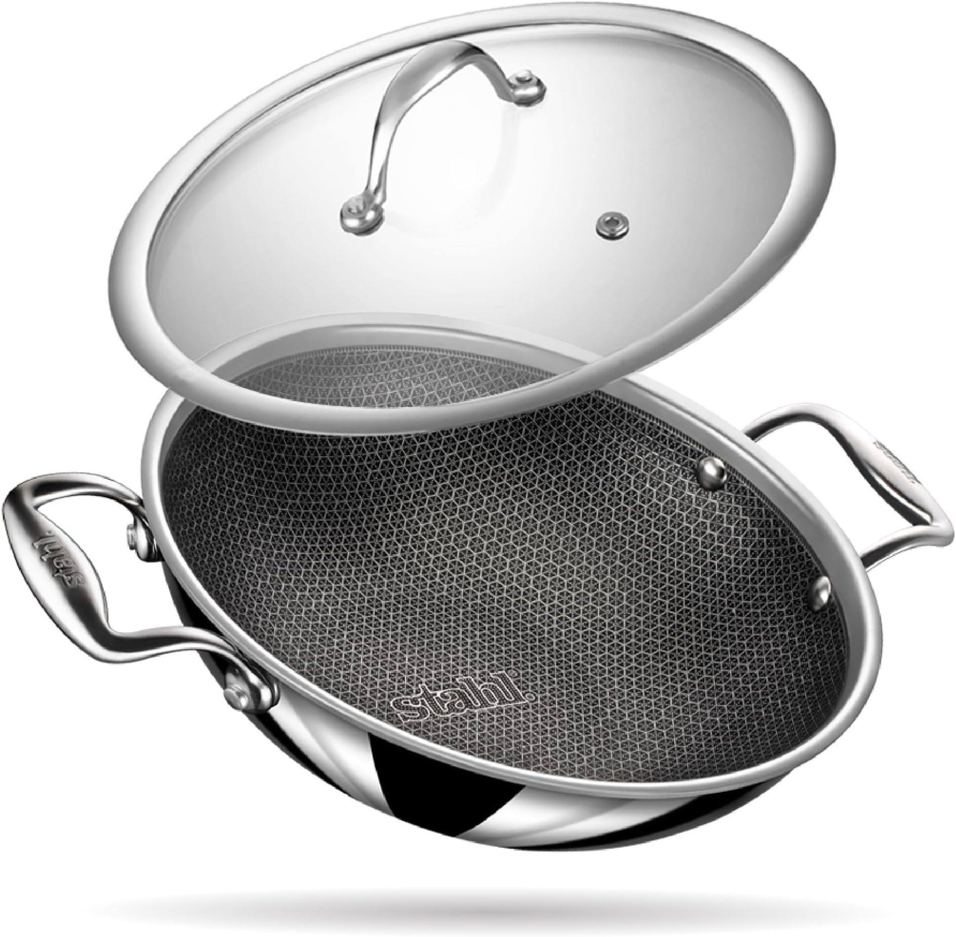 Stahl Artisan Hybrid 4.4 L, 28 cm Triply Non Stick Kadai with Lid, Stainless Steel Kadai for Cooking, Triply Kadhai Metal Spatula Friendly, Induction & Gas Stove Compatible