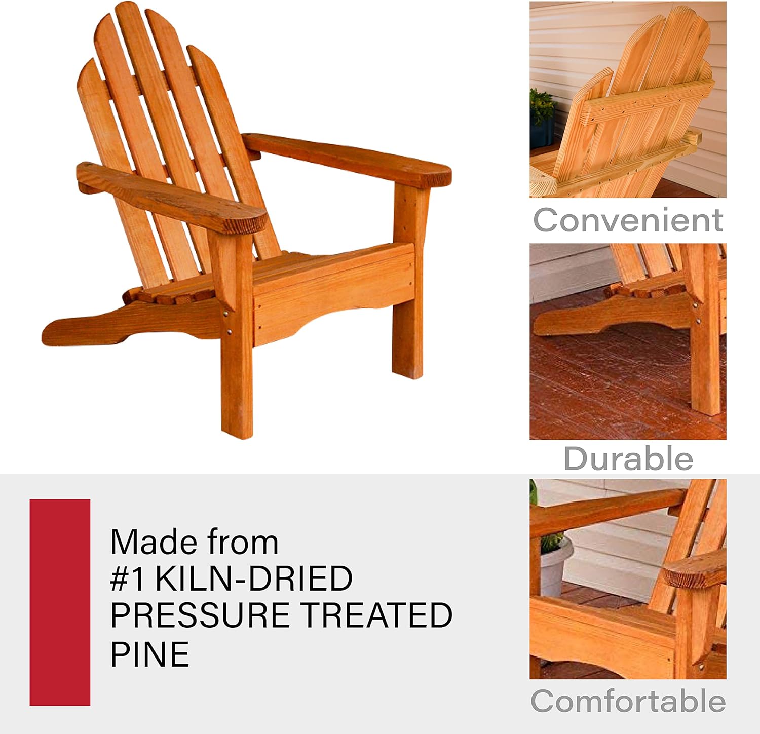 Amish Casual Heavy Duty Adirondack Chair in Cedar - Authentic Amish Craftmanship from Treated Pine, Outdoor Chair Made in The USA, 800 Lb Weight Capacity