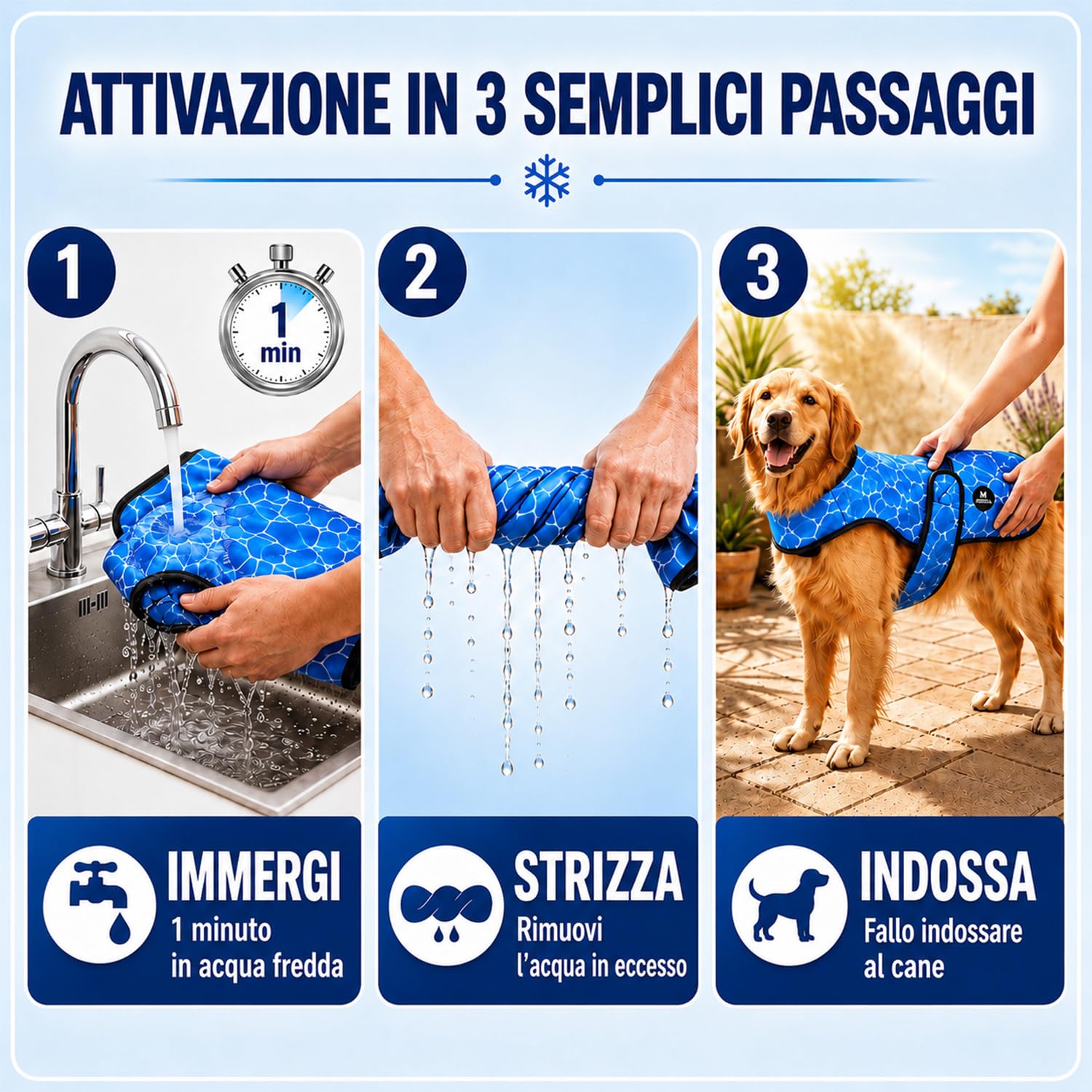 DOGOPAL Gilet Refrigerante per Cani, Giubbotto Rinfrescante Attivato dall'Acqua con Protezione UV, Maglia Estiva Leggera e Traspirante con Collo Alto per il Caldo, Passeggiate e Outdoor (Blu, XL)