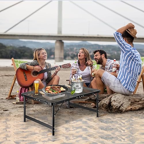 Miniatura 2 de Mesa de camping de 3 pies, mesa plegable plegable para picnic, soporte portátil de malla, 2 alturas, ajustable, tarjeta al aire libre, barbacoa,
