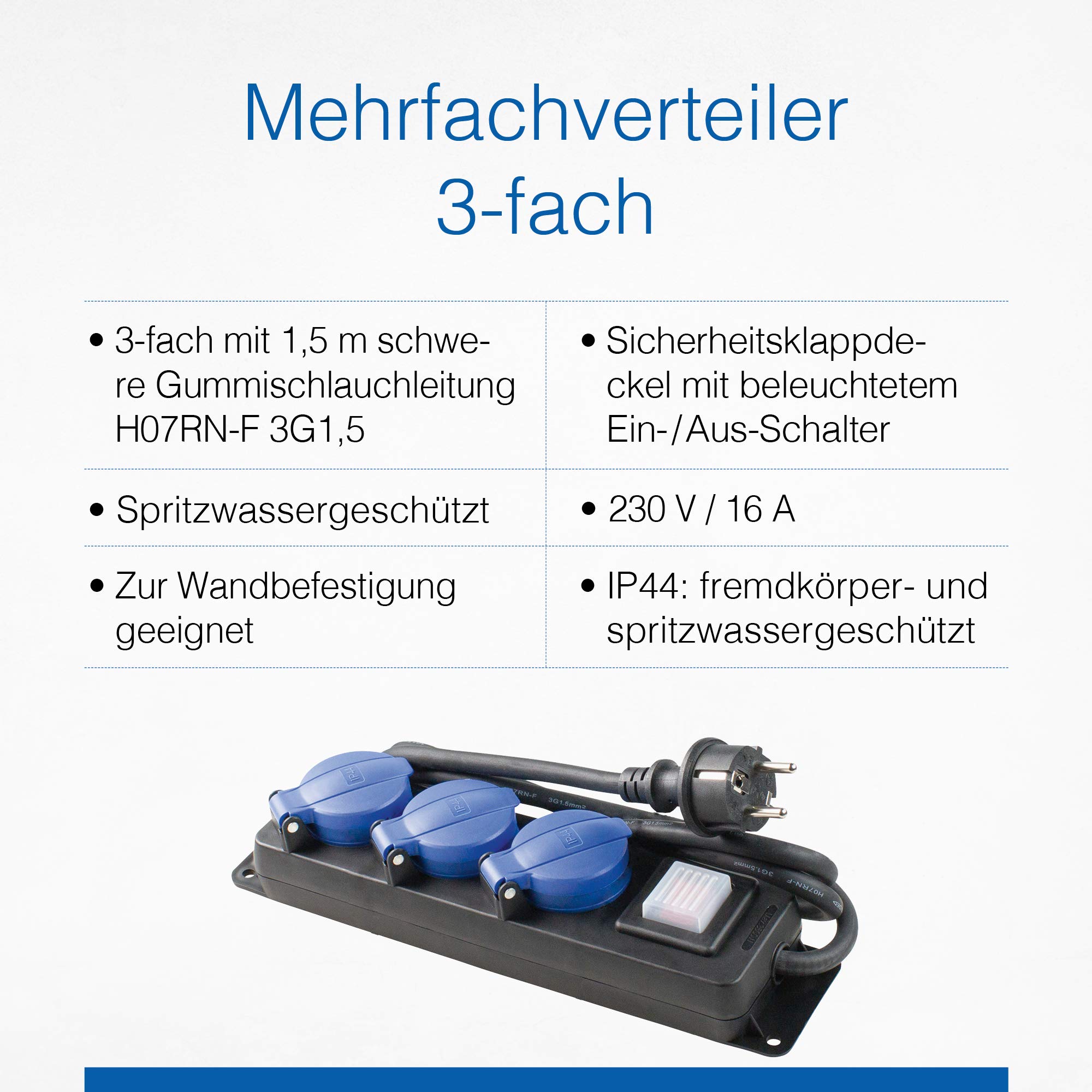 EMOS Verlängerungskabel mit 2 Schuko Steckdosen, 25 m, Doppel-Verlängerung, 2 Schutzkontakt Buchsen & as - Schwabe 3-Fach Verteilersteckdosenleiste mit Schalter – Mehrfachstecker mit 1,5 m Leitung