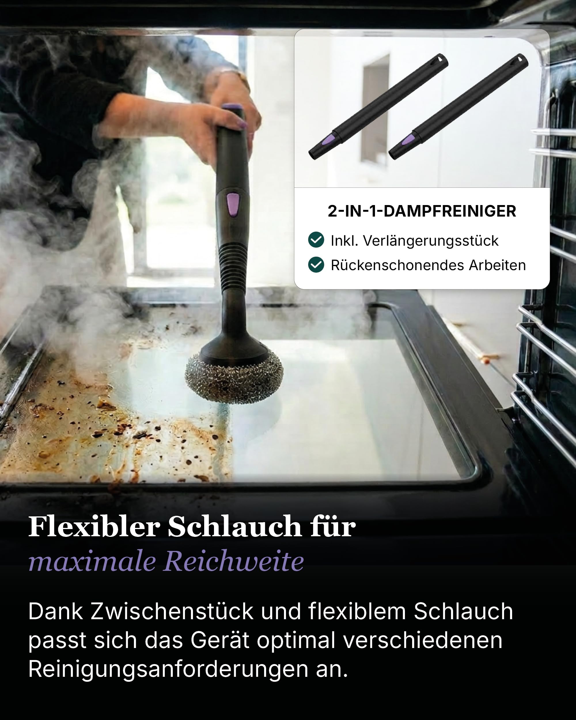 Motionflow PRO Dampfreiniger für alles - 1500W Hochdruck Steam Cleaner mit Edelstahlboiler für Polster, Teppiche, Armaturen und Böden – Dampfbürste mit 13 Aufsätzen, 45 Min Laufzeit, 100°C Dampf