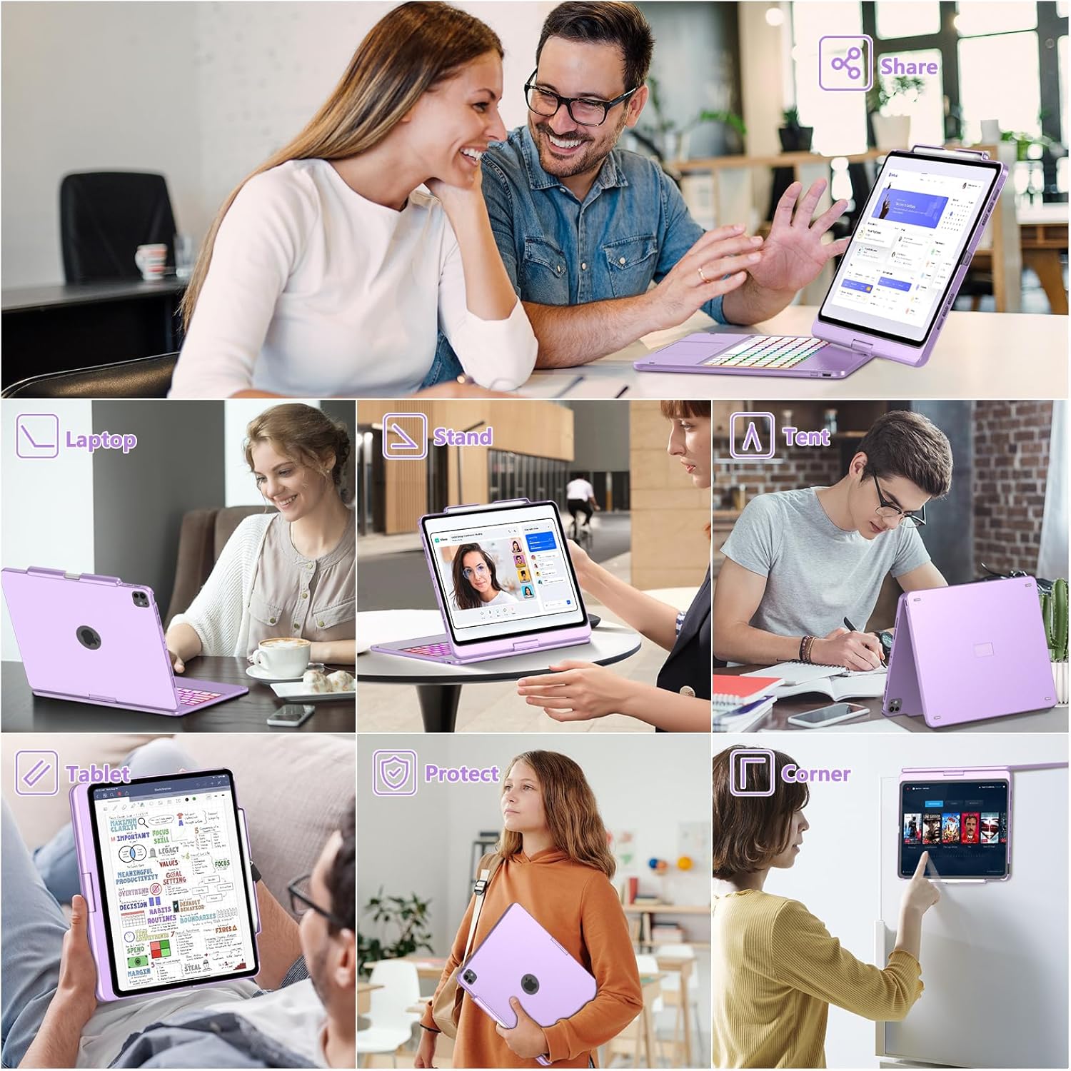 TQQ iPad Pro 13-inch Case with Keyboard (M5 2025 / M4 2024), iPad Pro 13 Keyboard Case with Pencil Holder, Multi-Touch Trackpad, 360° Rotatable, 7-Color Backlit, Thin & Light (Purple)