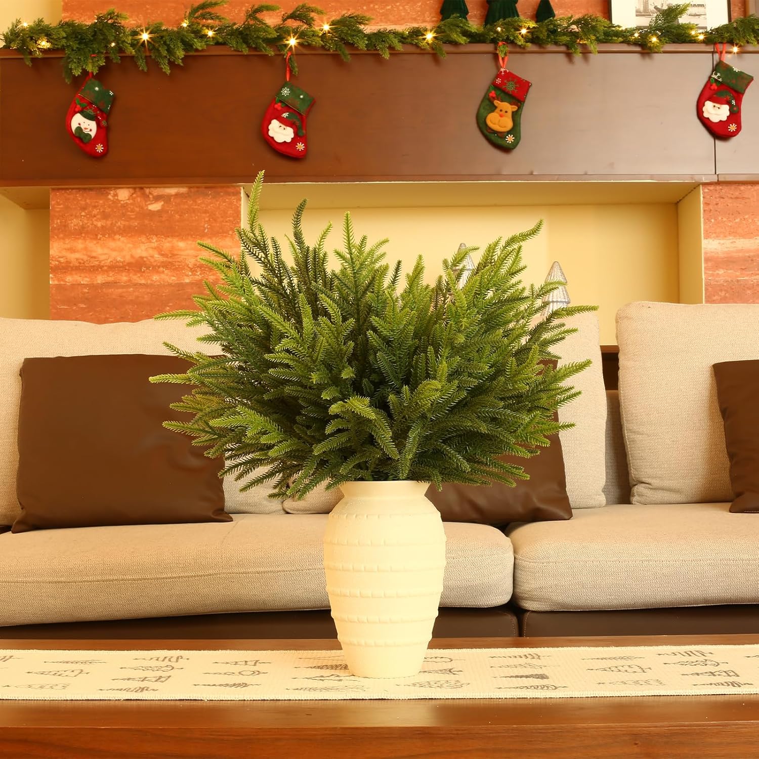 joyhalo 12Pcs Norfolk Pine Stems, 30" Artificial Christmas Pine Branches Faux Gradient Greenery Stem Real Touch Cedar Stems for Vases, Outdoor Planters and Outdoor Home Decor - Image 5