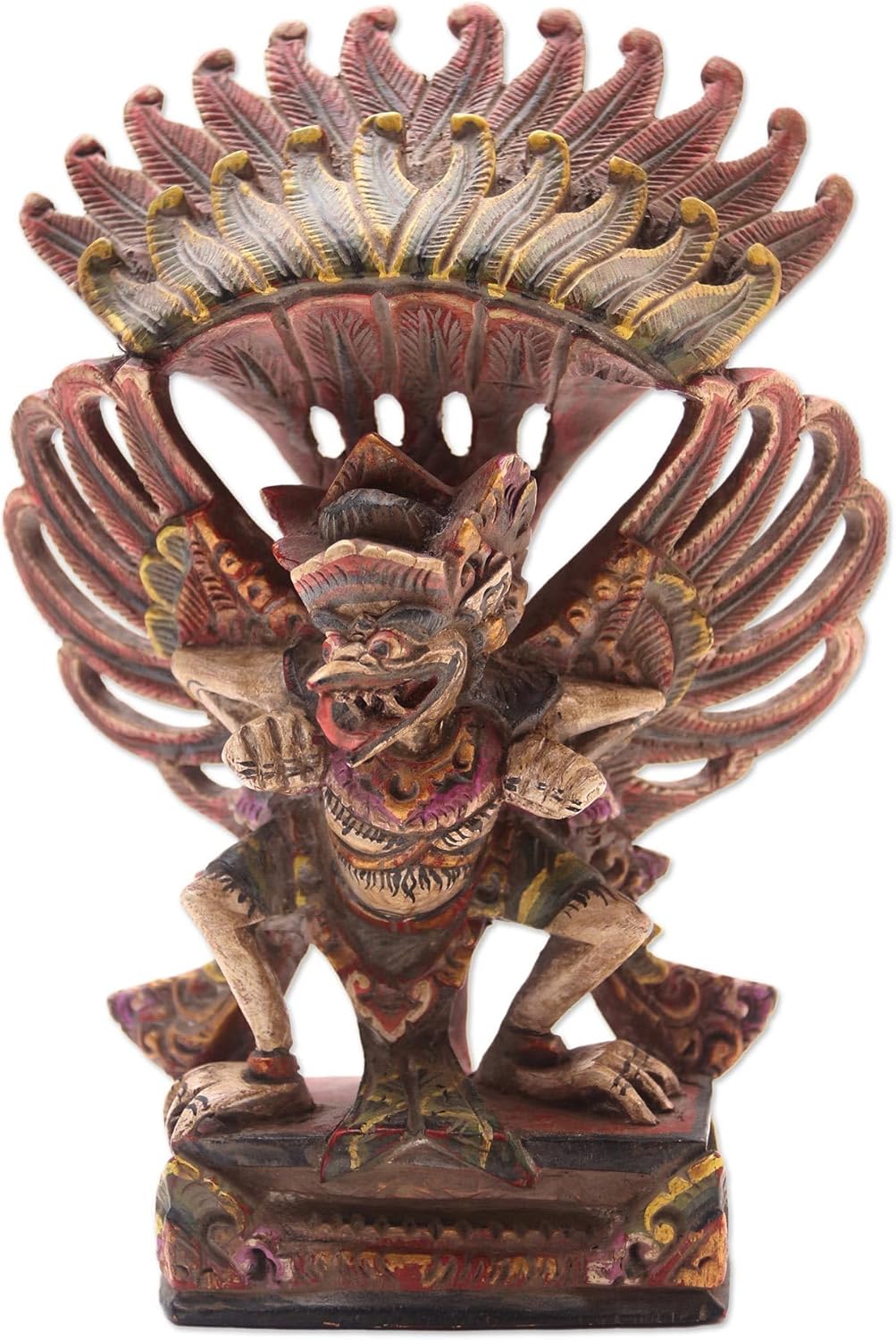 NOVICA Artisan Handcrafted Wood Sculpture Acacia Garuda Multicolor Indonesia Hinduism Balinese Traditional Carvings [8.75in H x 6in W x 3.1in D] ' Flying Garuda'
