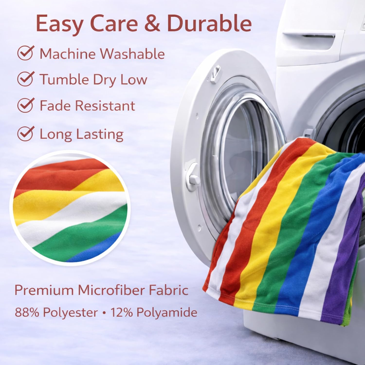 Microfiber Oversized Beach Towel 71x36in – Sand Free Quick Dry, Lightweight, Fast Absorbent Soft Striped Cabana Towel for Beach, Camping, Swimming, Yoga, Sports (Rainbow)