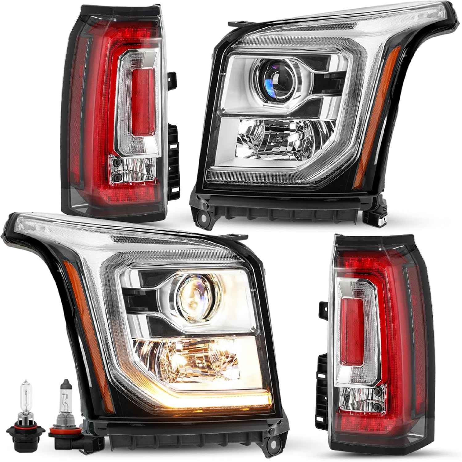 SOCKIR LED Tail Lights Assembly Fit for 2015-2020 GMC Yukon/Yukon XL Denali SLE SLT Rear Brake Lamp with Bulbs and Harness Driver and Passenger Side