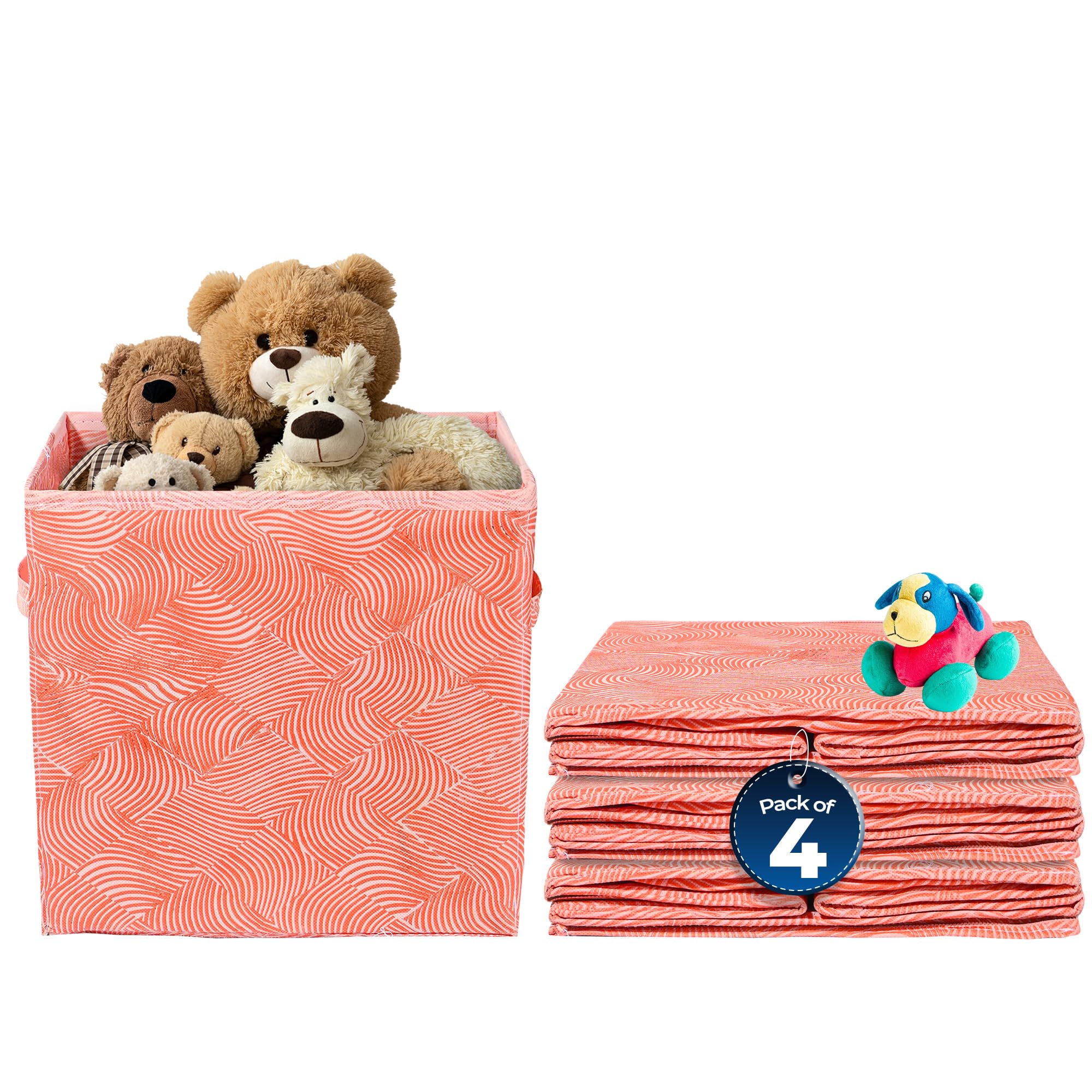 Kuber Industries 4 Pcs Square Storage Box for Wardrobe with Handle | Foldable Closet Organizers/Baby Clothes Organizer | Drawer Storage for Clothes & Toys Items | Large - Zig Zag | Orange