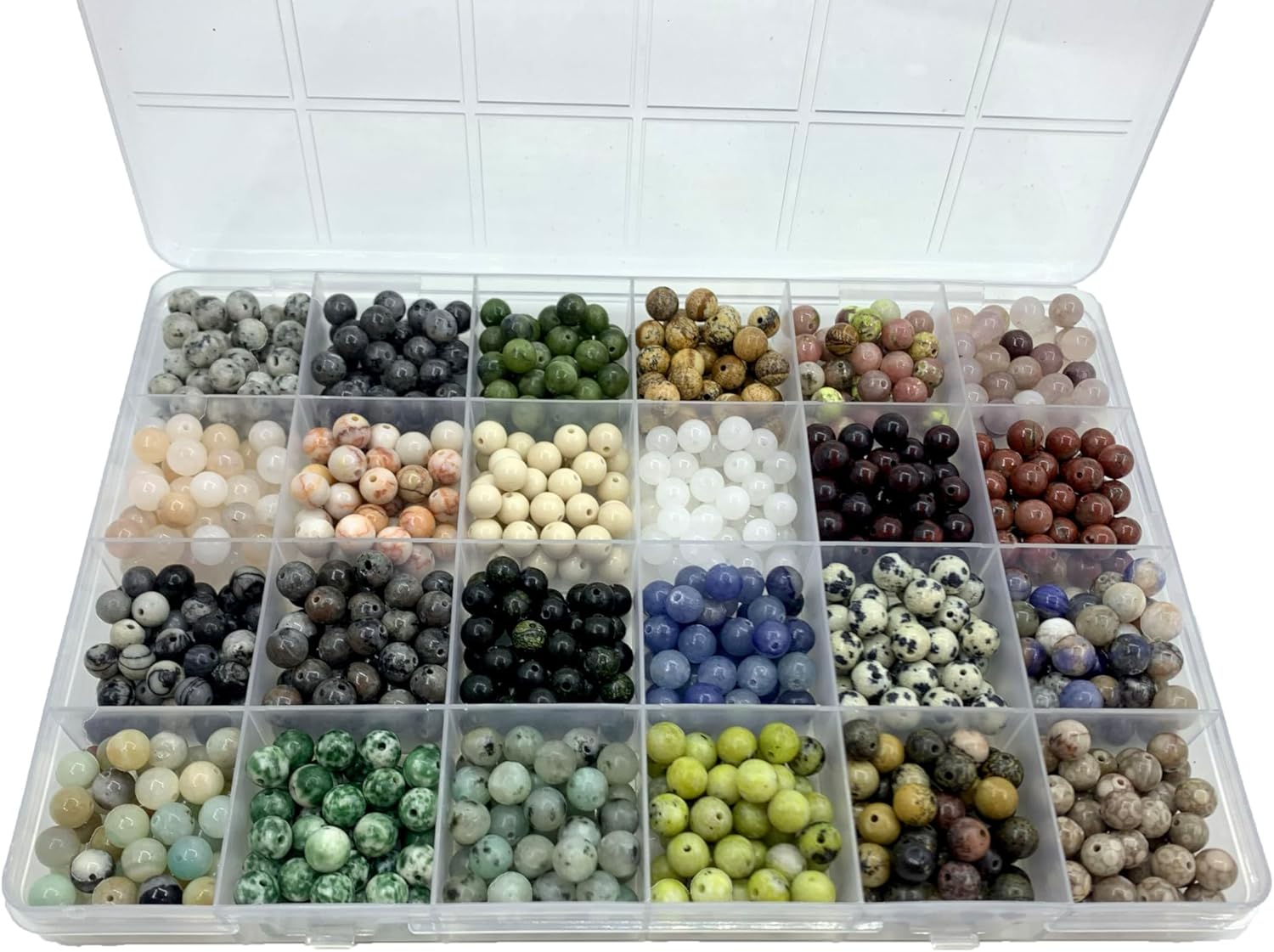 960pcs 6mm Natural Round Stone Beads,Multiolor Crystal Energy Stone,Loose Gemstone Accessories Hole Size 1mm,DIY Smooth Beads Necklace Bracelet for Jewelry Making (6mm 24Color 03 Material-A)