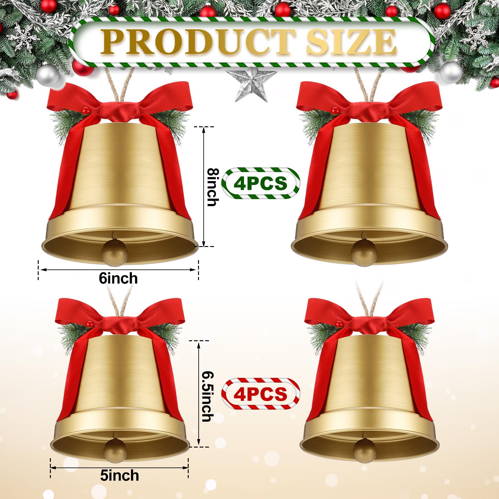 Amazon.com: MorningRo 8 Pcs 8+6.5in Gold Giant Bells Extra Large